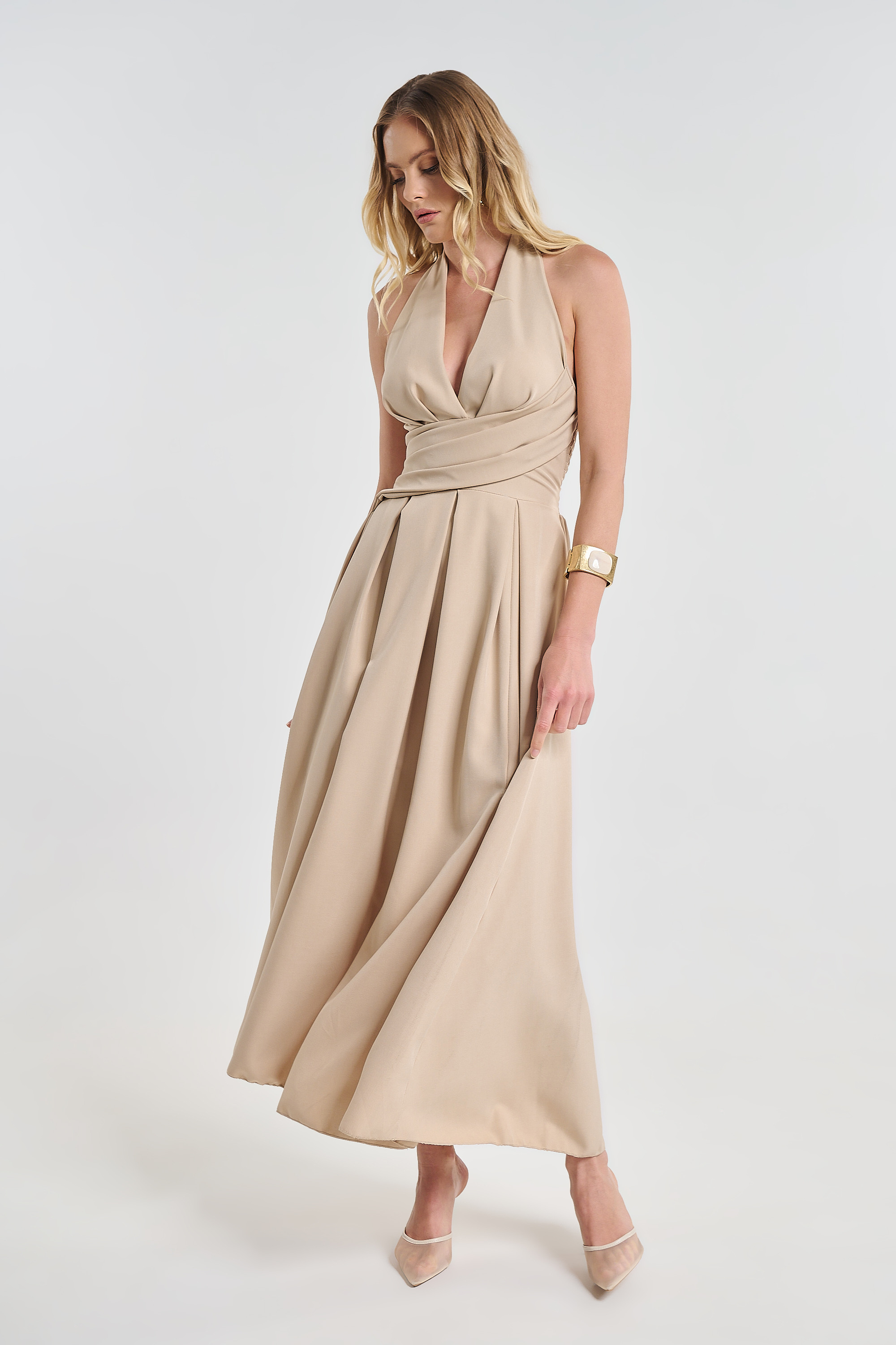 Φόρεμα Maxi Halter Με Cups & Δέσιμο