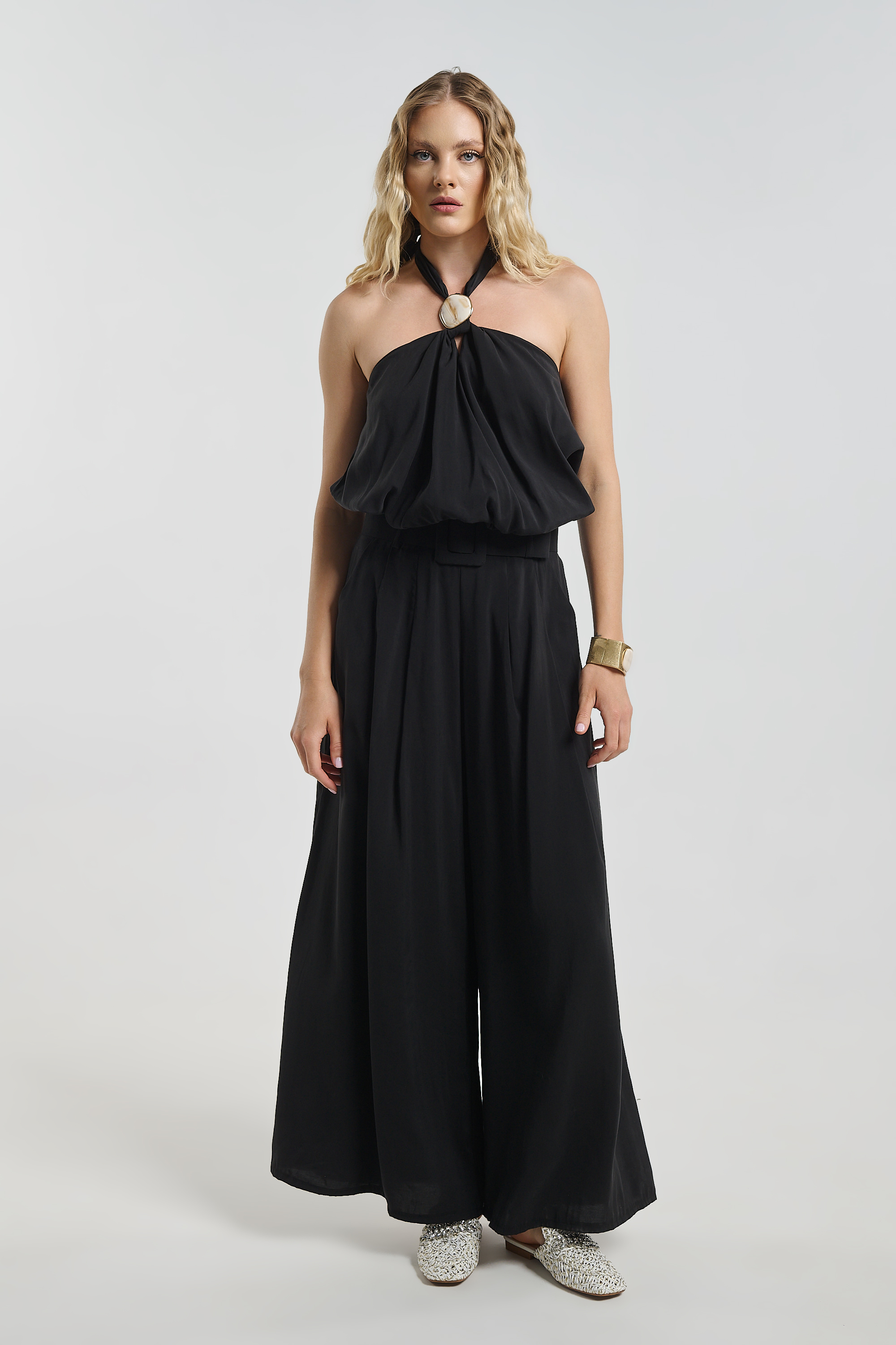 Σετ Τοπ με Παντελόνα & Ζώνη σε Wide Leg Γραμμή