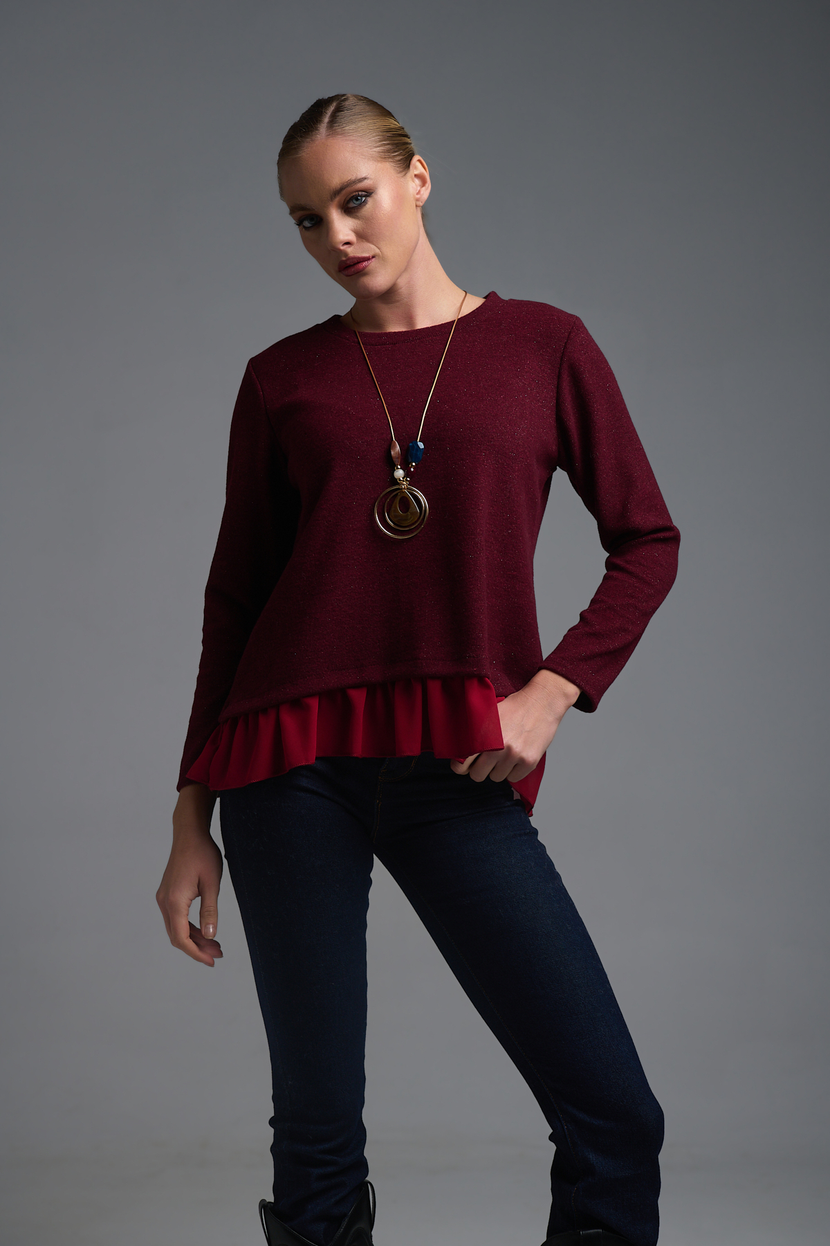 Μπλούζα Lurex Με Βολάν & Κολιέ φωτογραφία