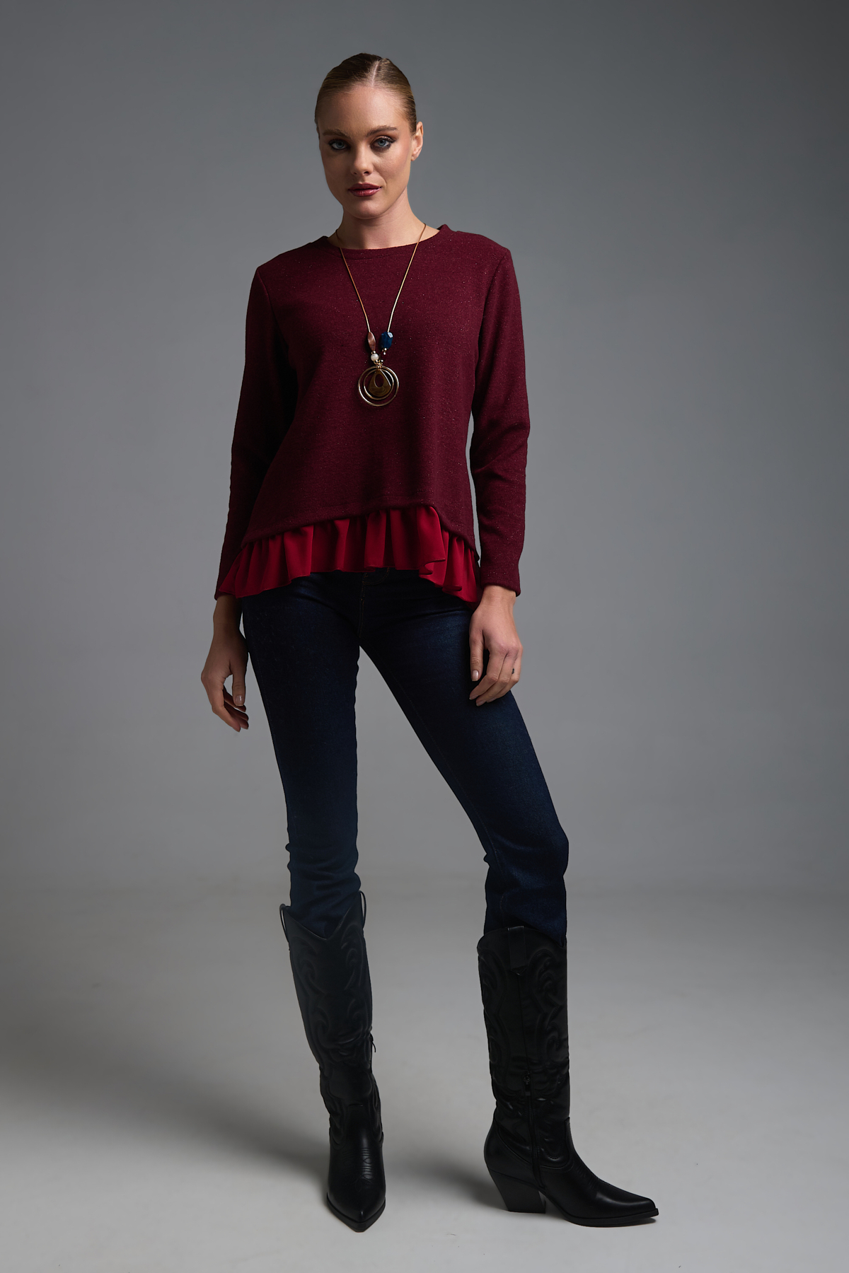 Μπλούζα Lurex Με Βολάν & Κολιέ φωτογραφία