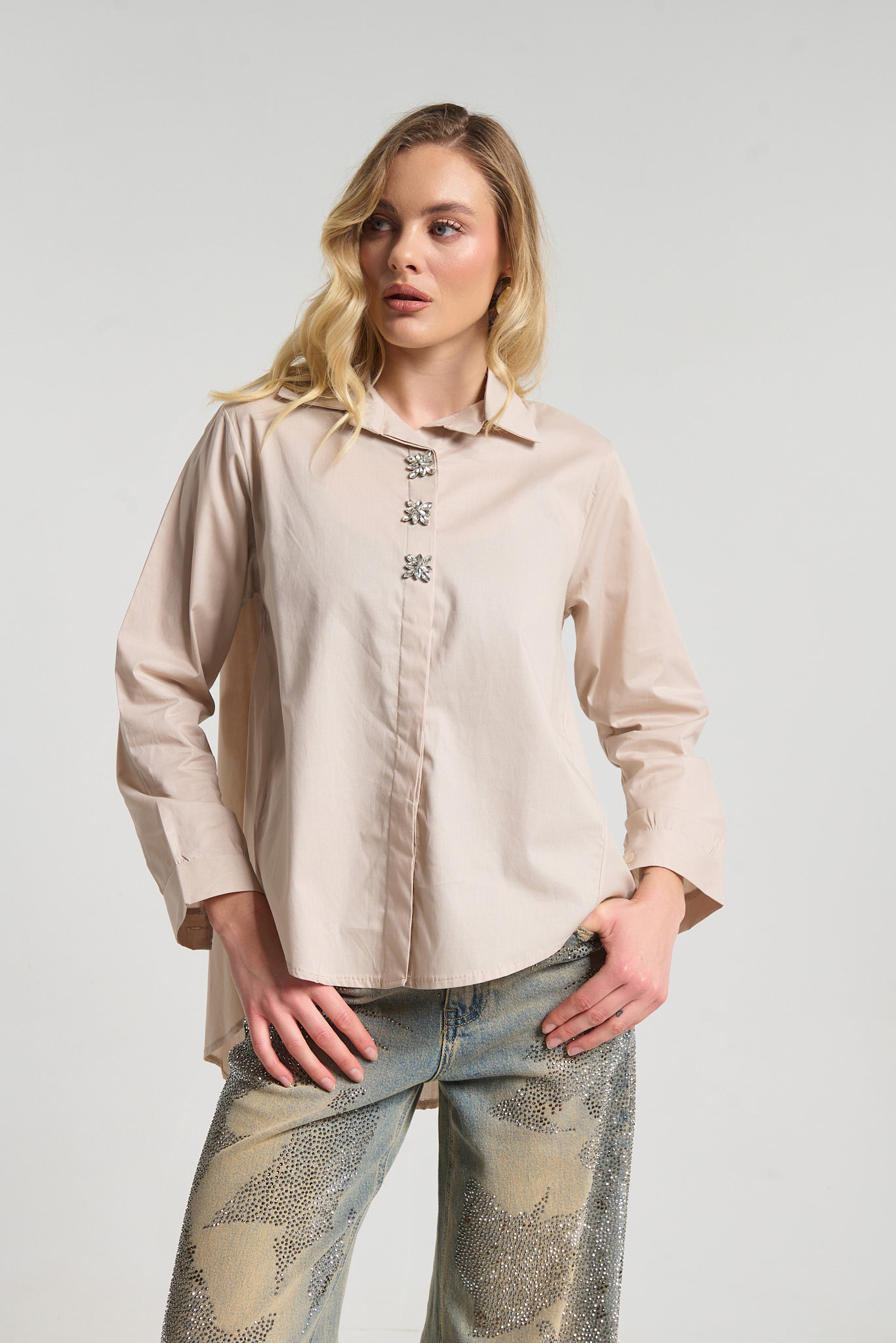 Πουκάμισο Ασύμμετρο Με Διακοσμητικά Κουμπιά