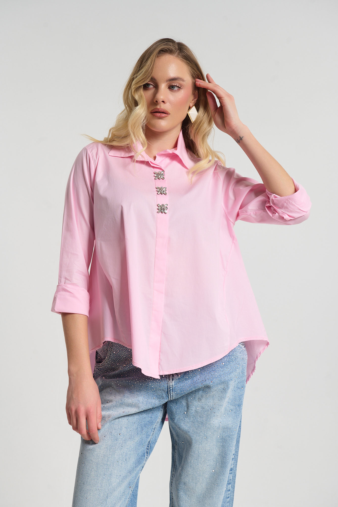 Πουκάμισο Ασύμμετρο Με Διακοσμητικά Κουμπιά