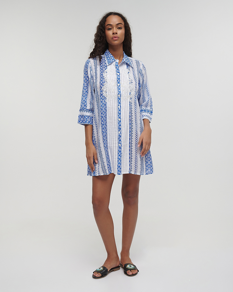 Φόρεμα BLE Σεμιζιέ Mini Με Ethnic Print & Δαντέλα