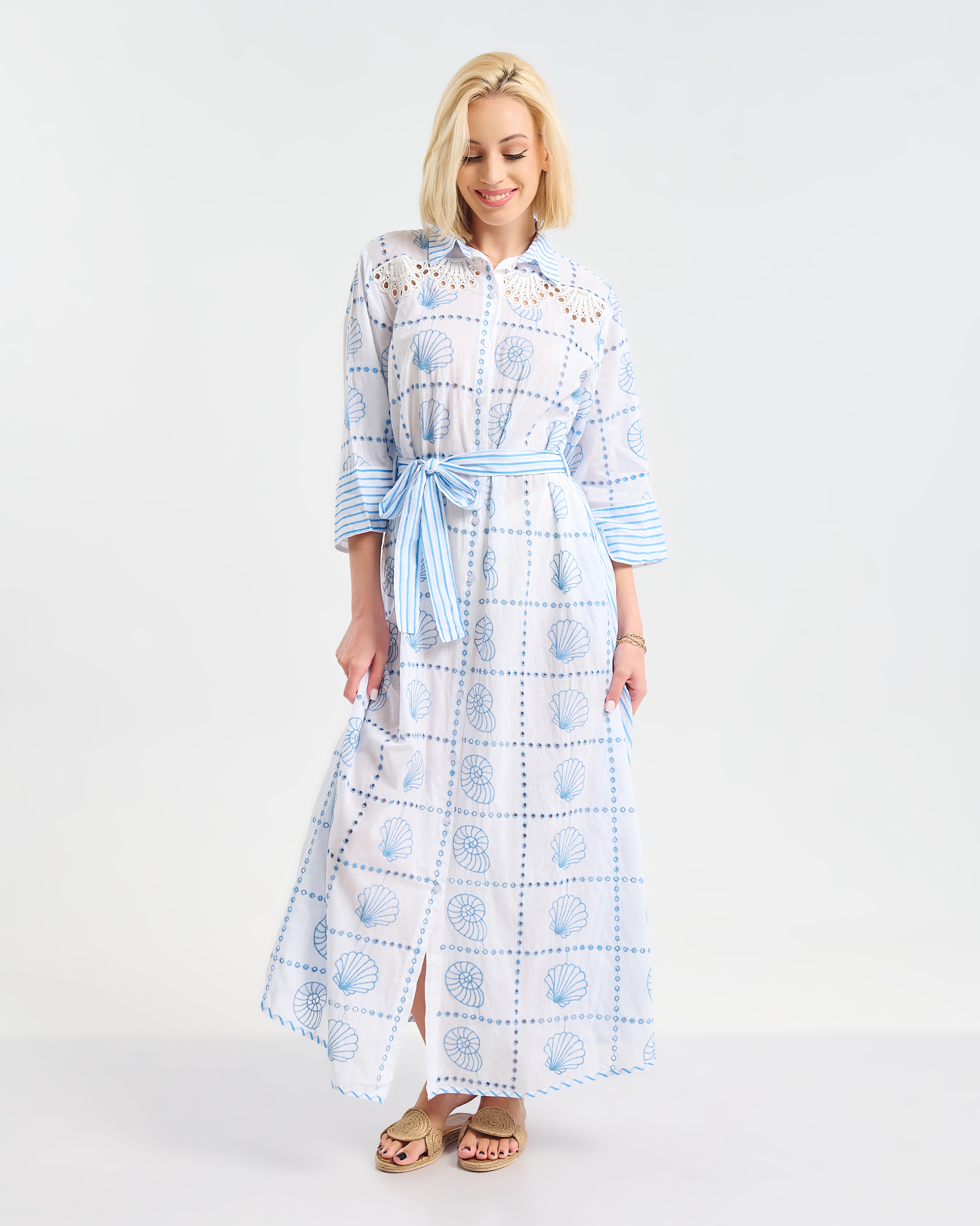 Φόρεμα BLE Maxi Με Seashell Print και Ζώνη