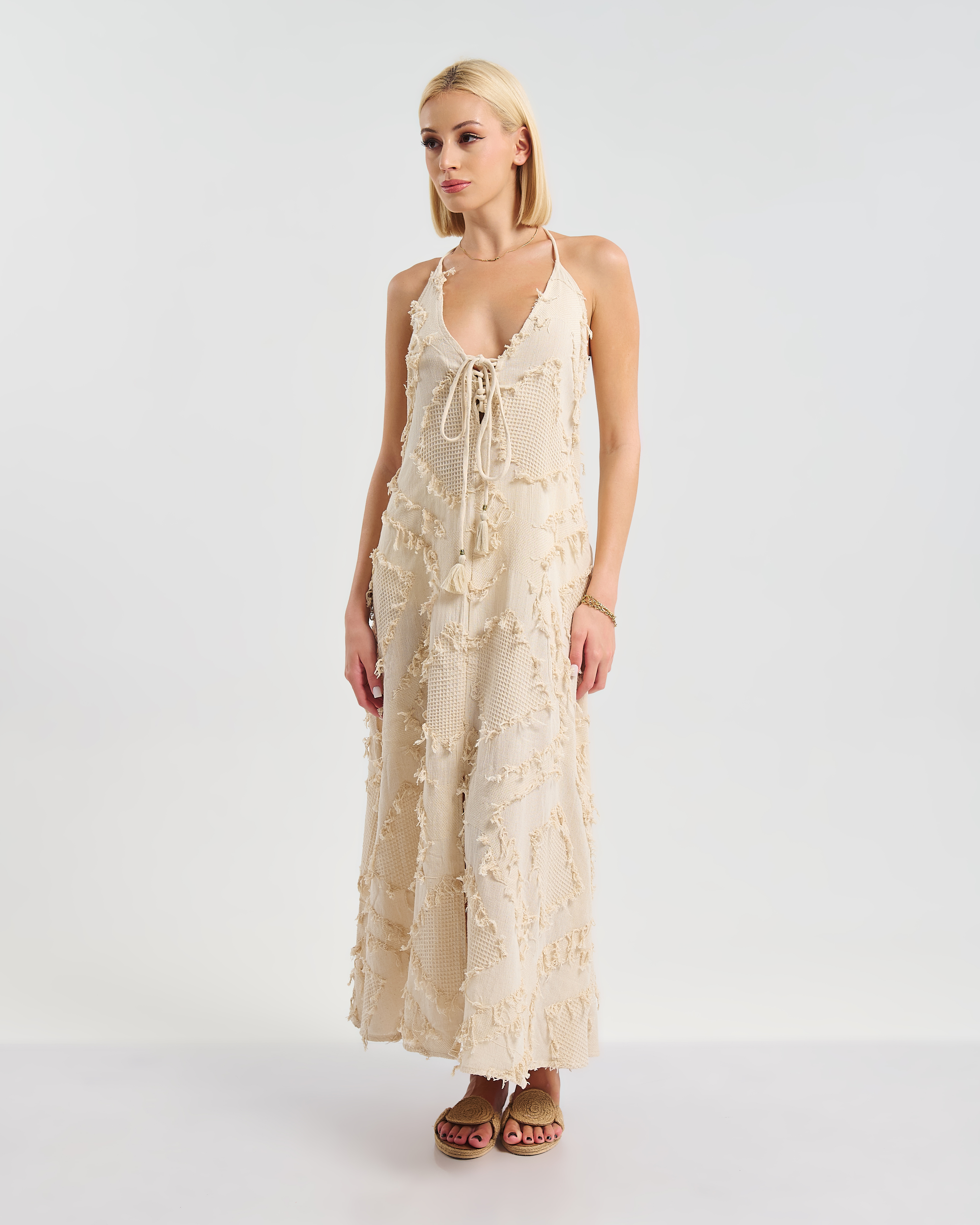 Φόρεμα BLE Maxi Με Boho Υφή & Δέσιμο
