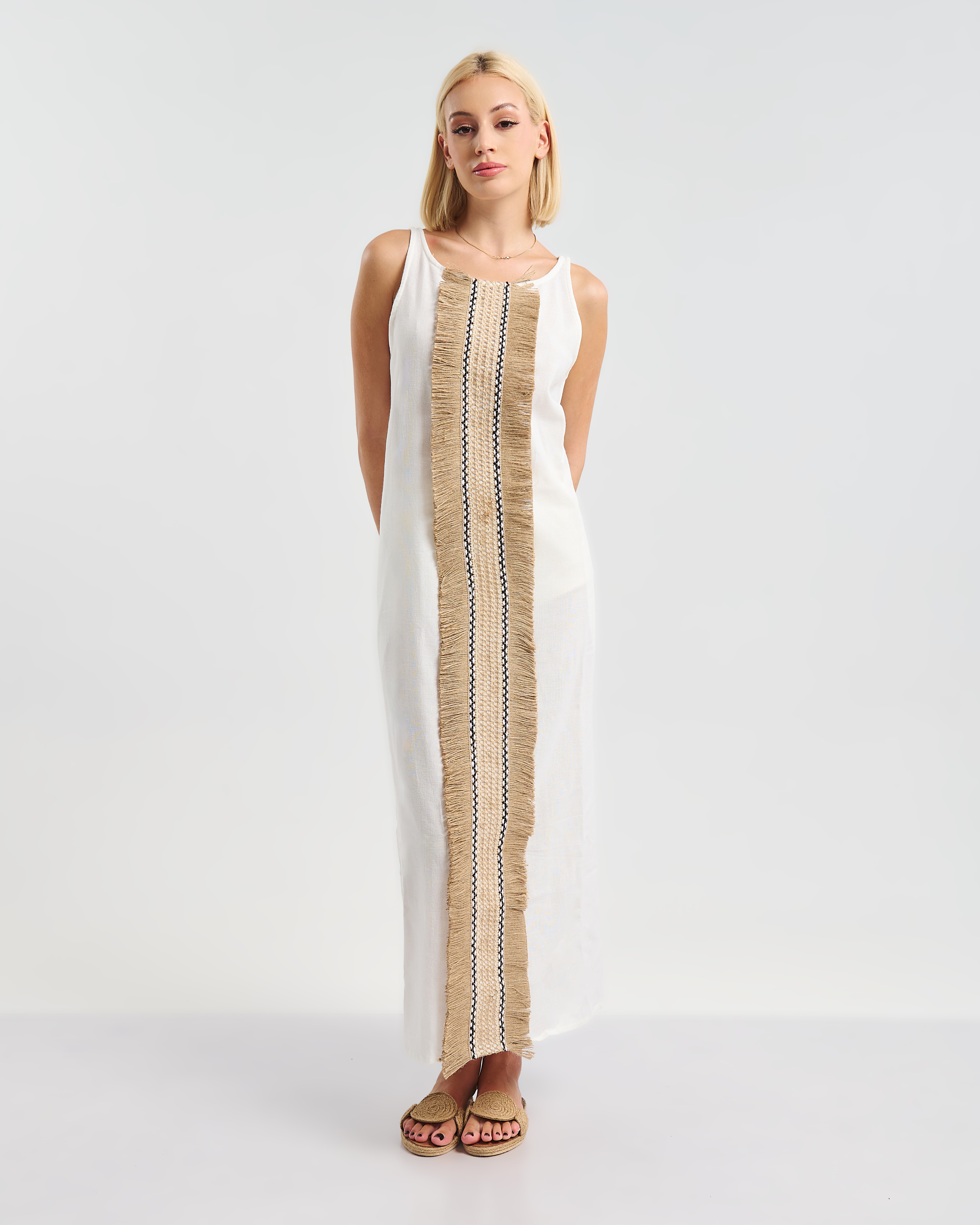 Φόρεμα BLE Maxi Με Ψάθινη Boho Λεπτομέρεια