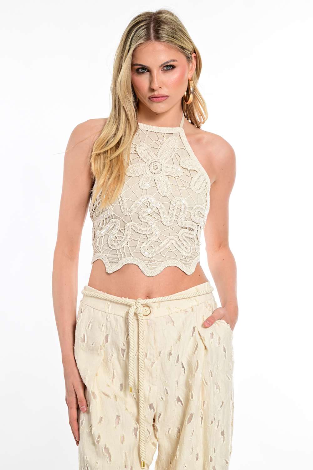 Τοπ WECOSS Crochet Halter Με Δέσιμο Πλάτης