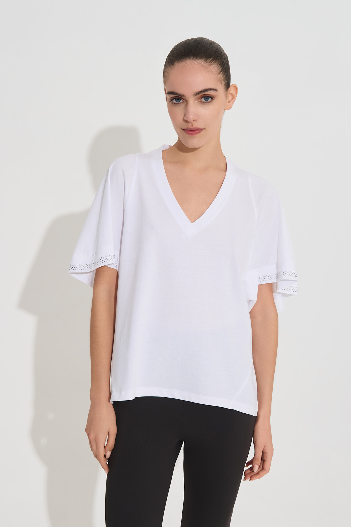 Μπλούζα DEJAVU V-Neck Με Στρας Στο Μανίκι