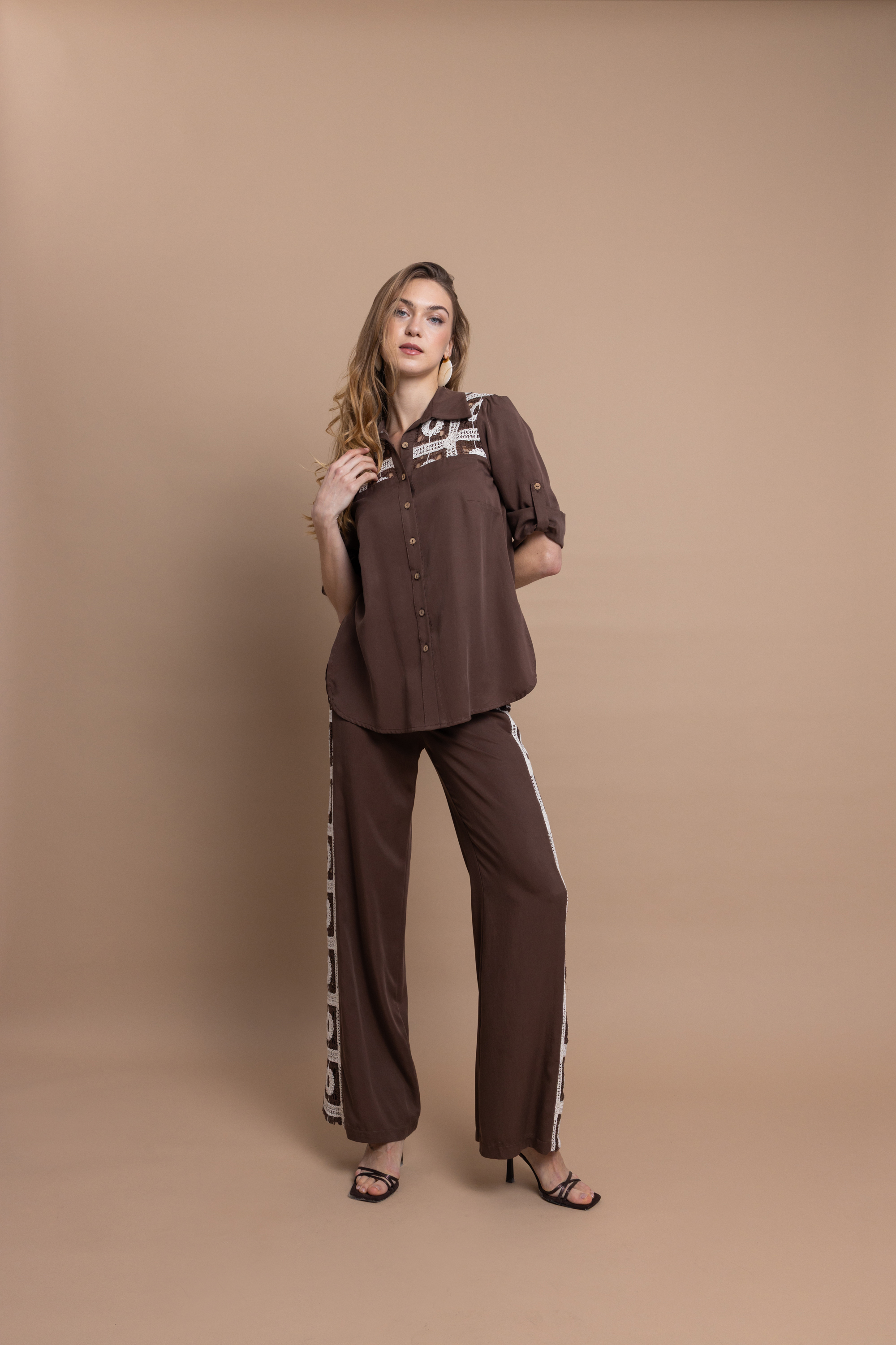 Σετ Open Πουκάμισο & Παντελόνι Με Κέντημα φωτογραφία