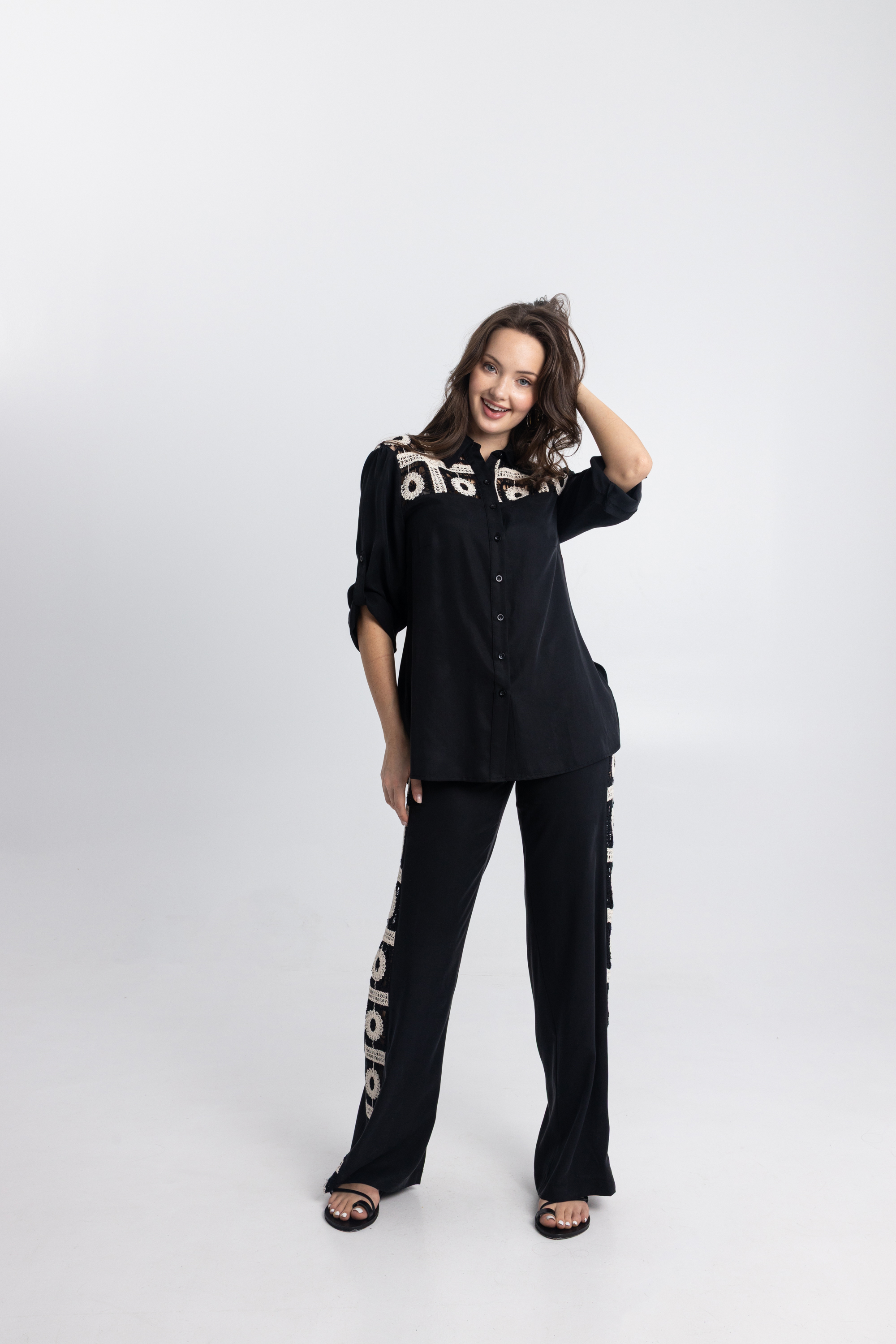 Σετ Open Πουκάμισο & Παντελόνι Με Κέντημα