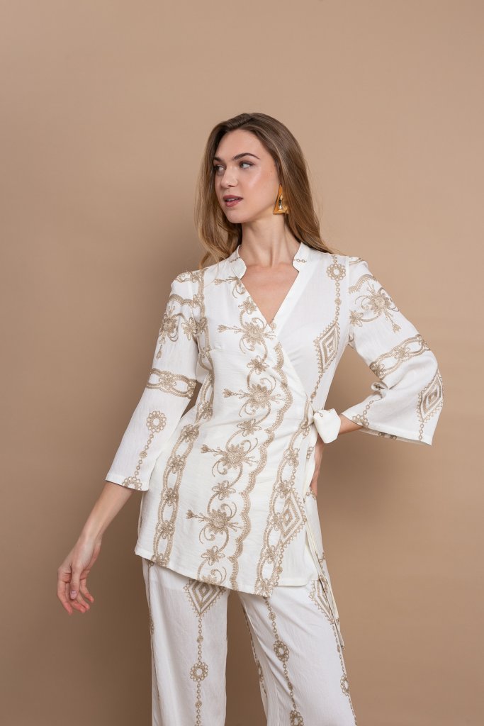 Σετ Παντελόνι & Κιμονό Με Χρυσό Κέντημα OPEN φωτογραφία