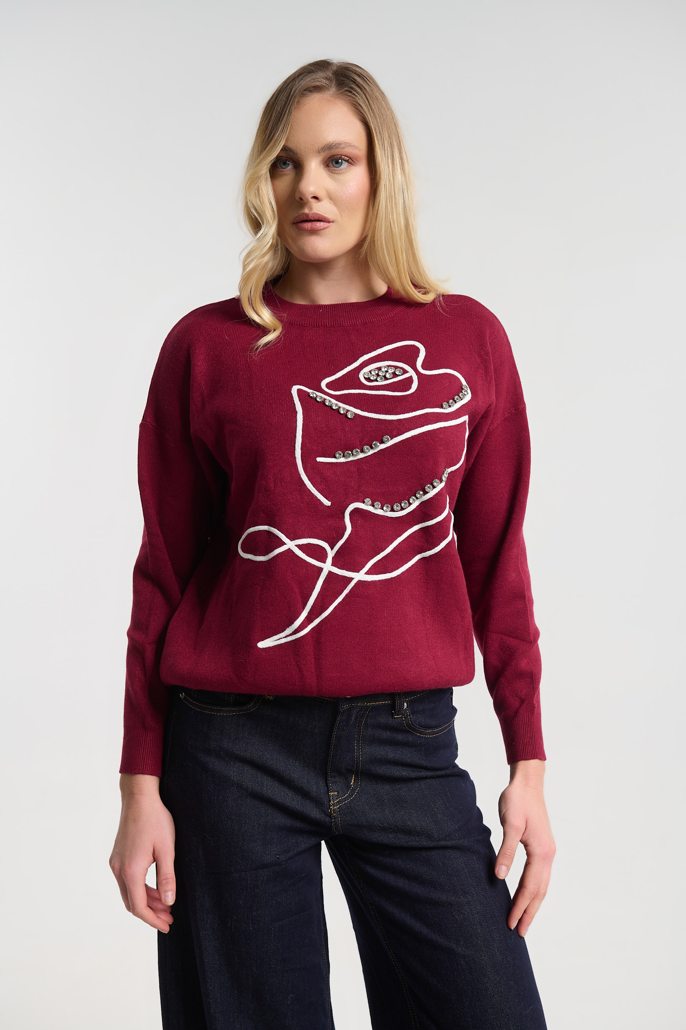 Μπλούζα Πλεκτή Με Artistic Κέντημα & Στρας