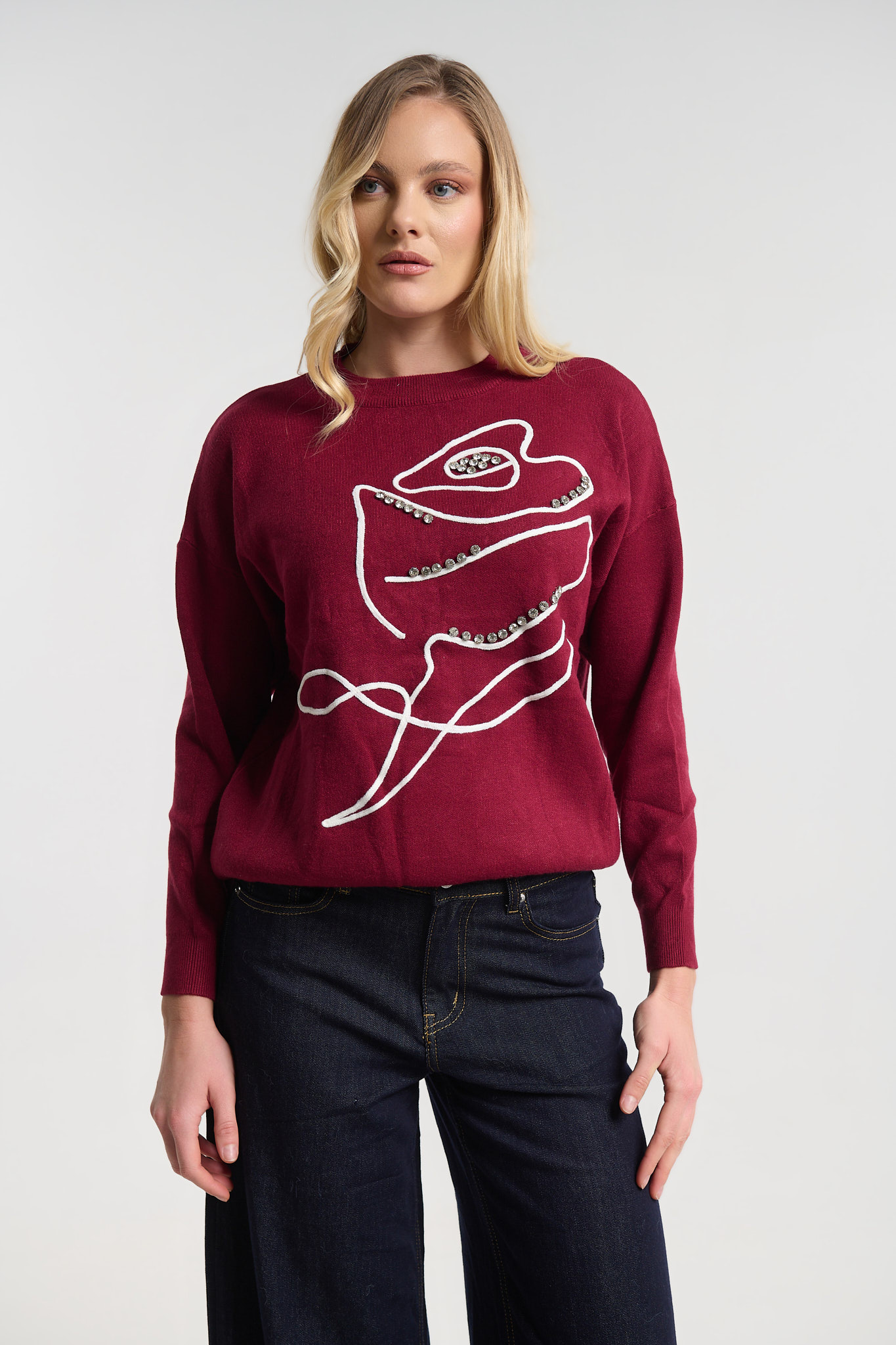 Μπλούζα Πλεκτή Με Artistic Κέντημα & Στρας φωτογραφία