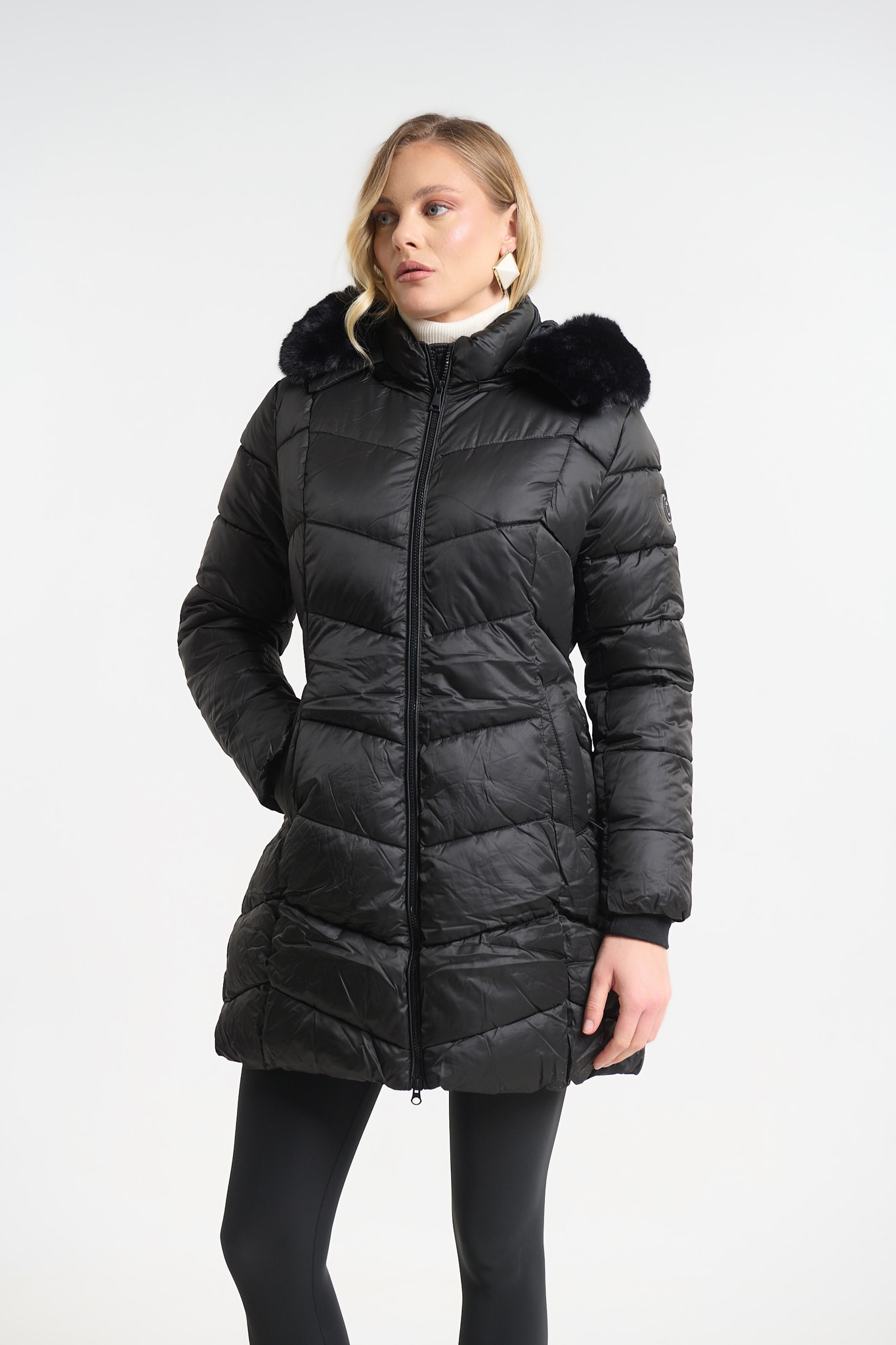 Μπουφάν Μακρύ Puffer Με Κουκούλα & Γούνα φωτογραφία