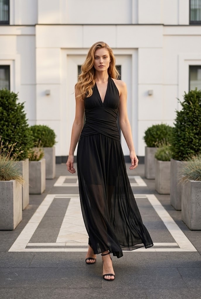 Φόρεμα Maxi Με Δέσιμο Στον Λαιμό & Draping