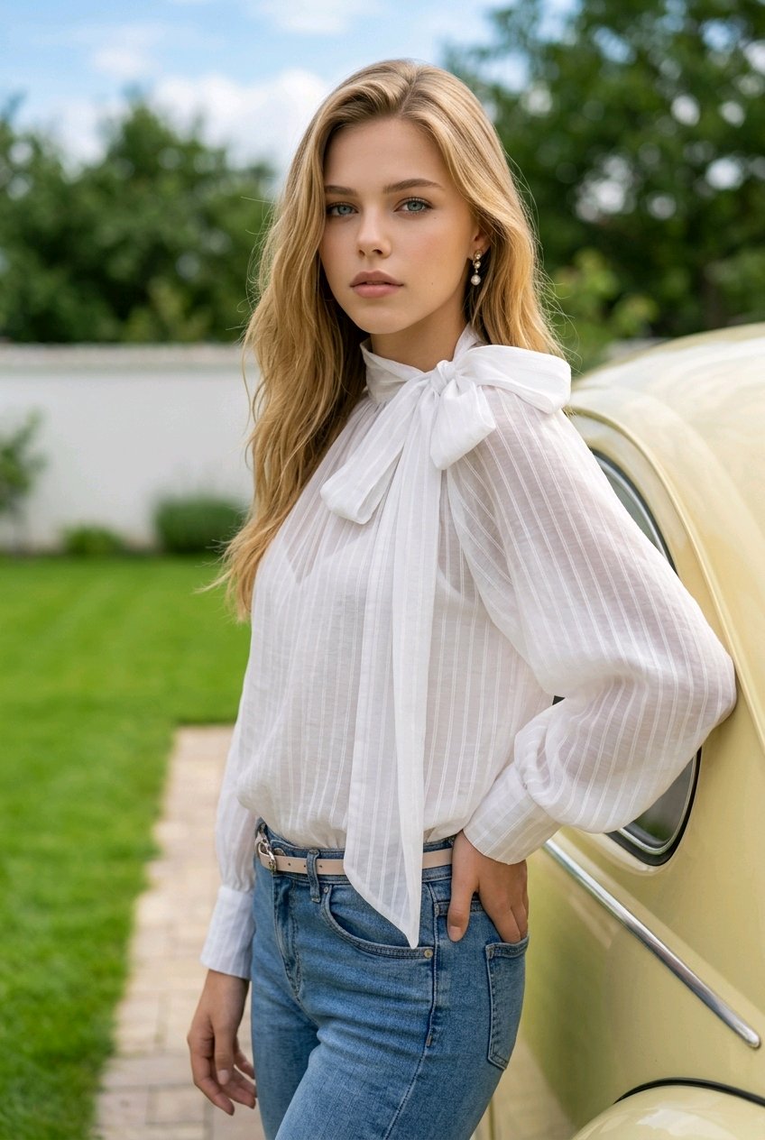 Μπλούζα Ριγέ Με Δέσιμο & Draped Γιακά
