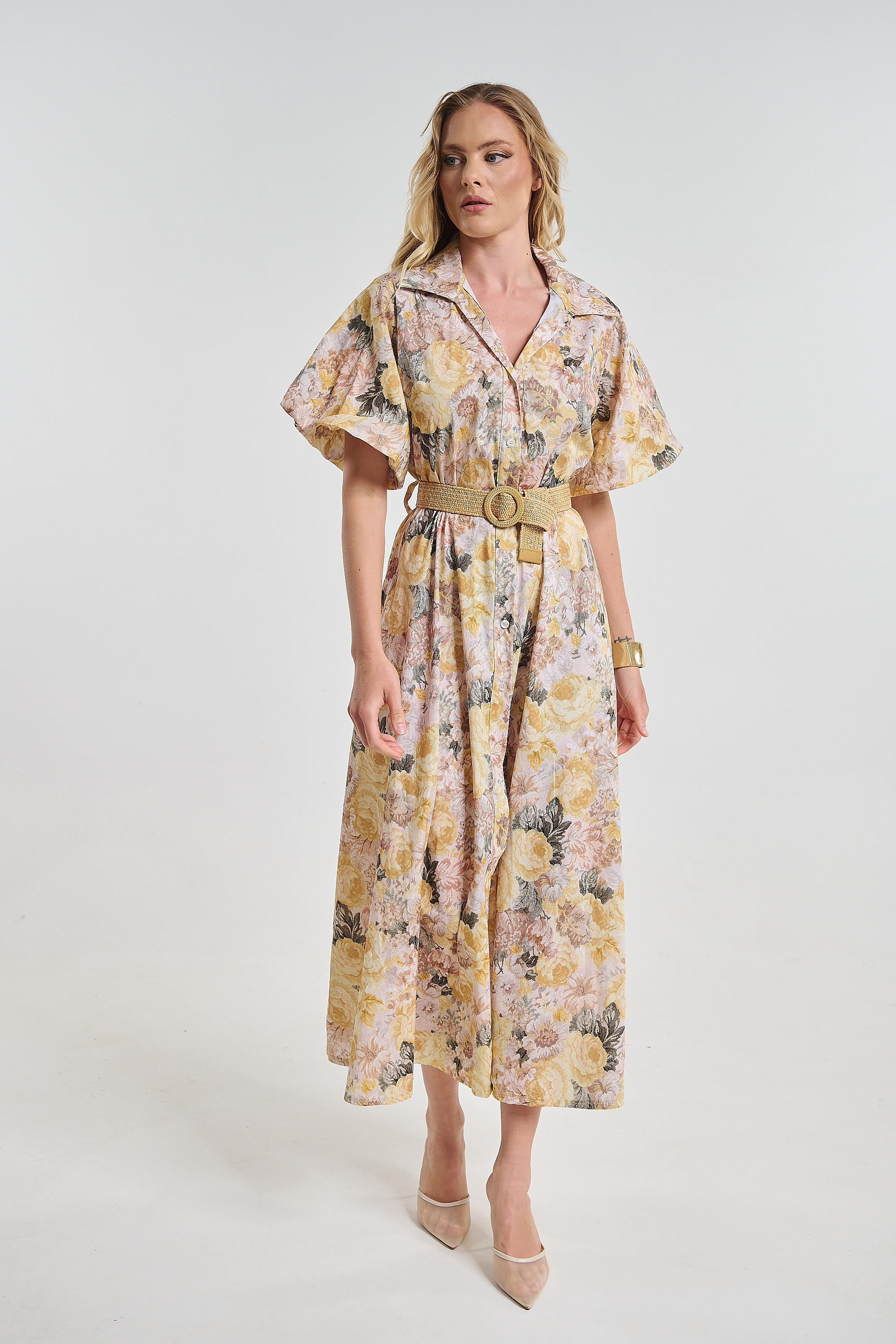 Φόρεμα Maxi Σεμιζιέ Floral Με Ζώνη