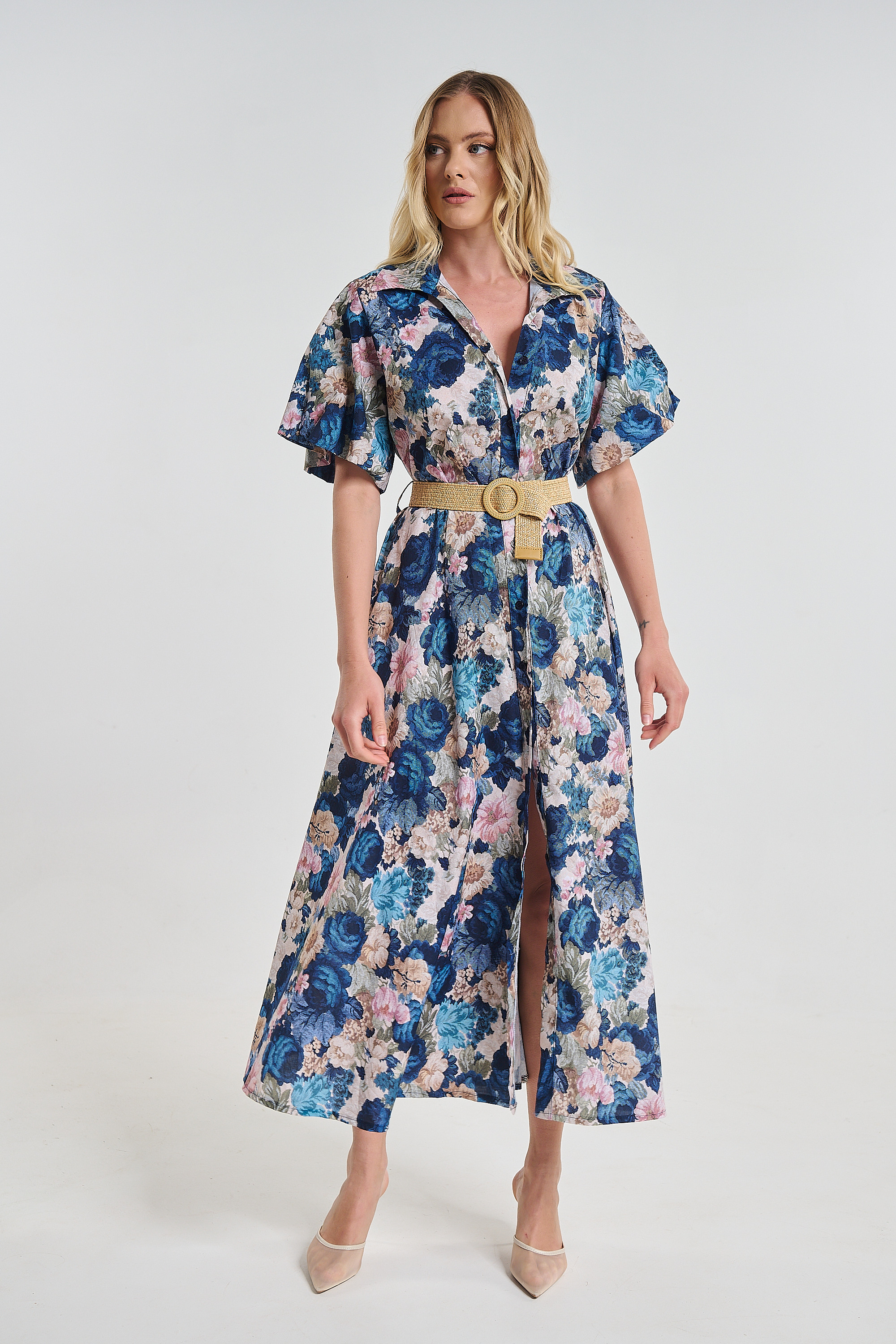 Φόρεμα Maxi Σεμιζιέ Floral Με Ζώνη