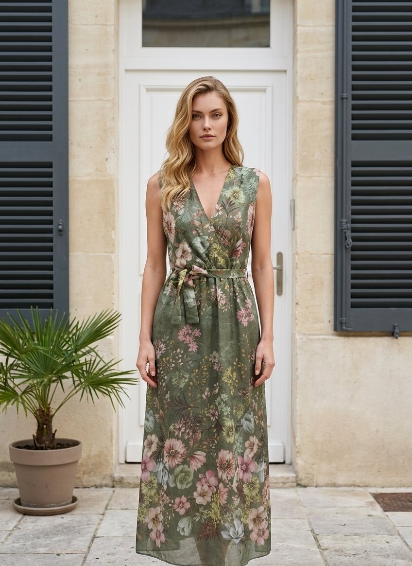 Φόρεμα Floral Αμάνικο Maxi Με Ζώνη