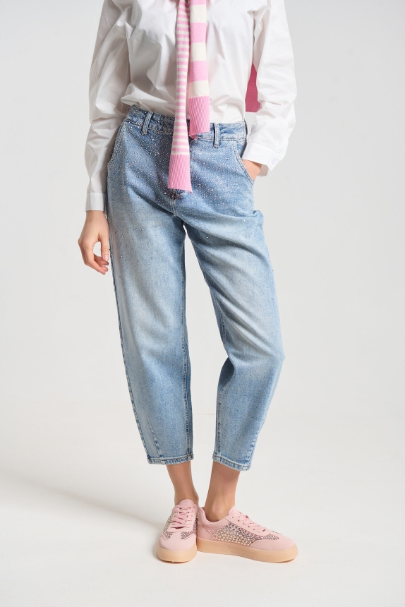 Τζιν Παντελόνι Ψηλόμεσο Balloon Με Στρας 