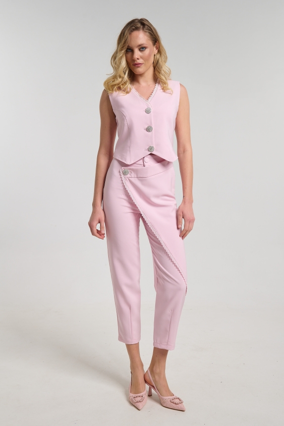 Women's Elegant Cigarette Pants with Decorative Details DEJAVU