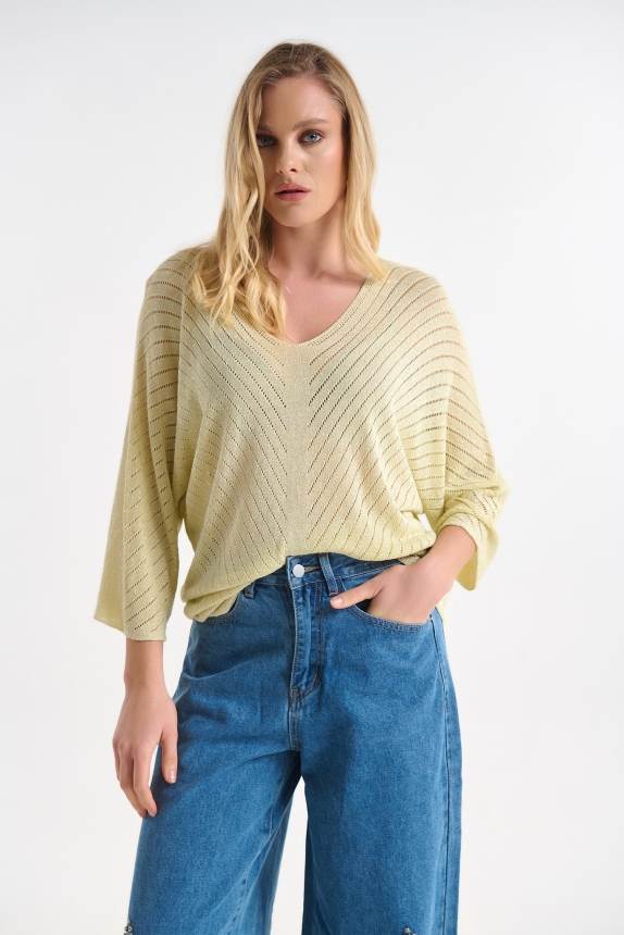 Lurex Knit Blouse with Subtle Shimmer