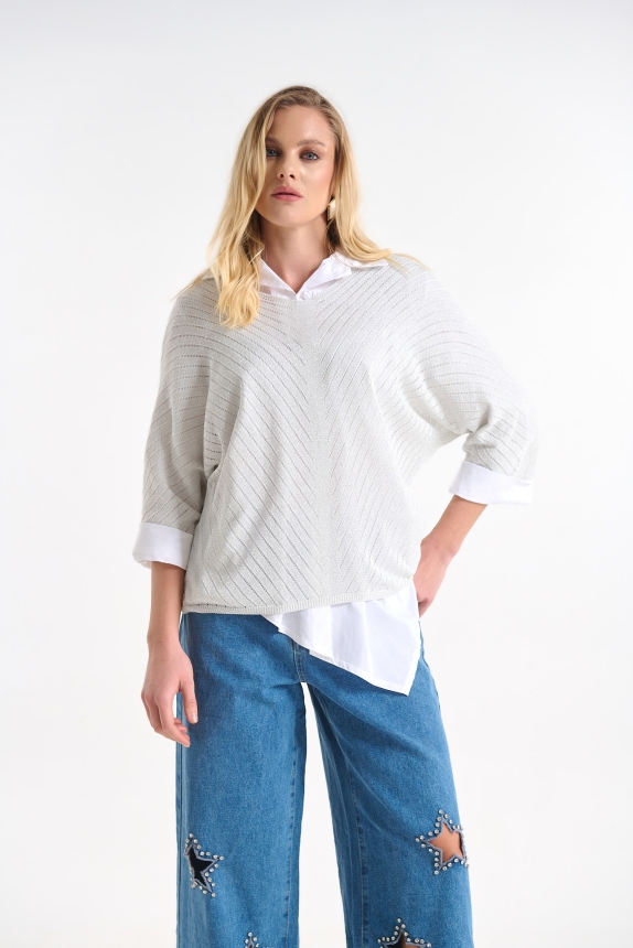Lurex Knit Blouse with Subtle Shimmer