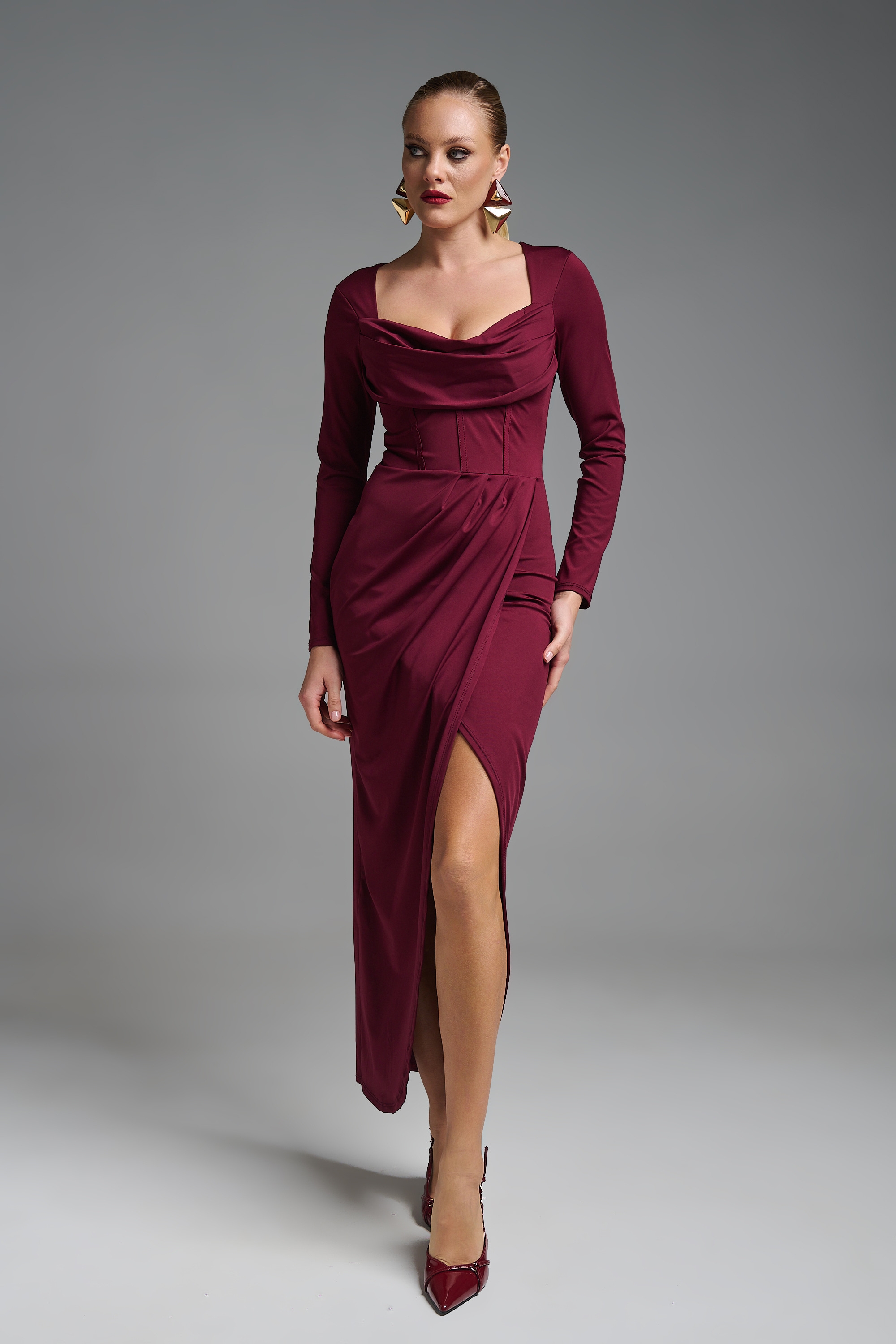 Long Evening Dress with Cups & Side Slit