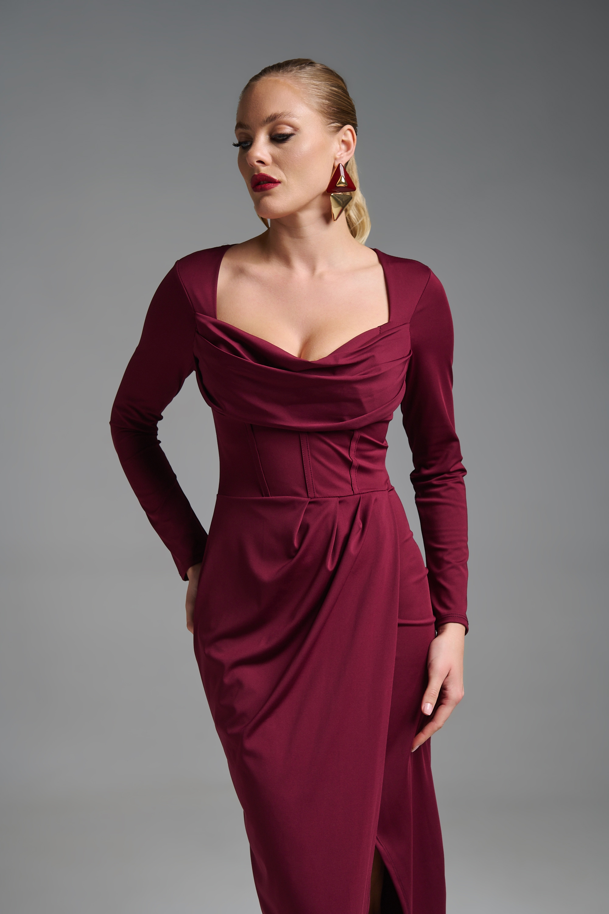 Long Evening Dress with Cups & Side Slit
