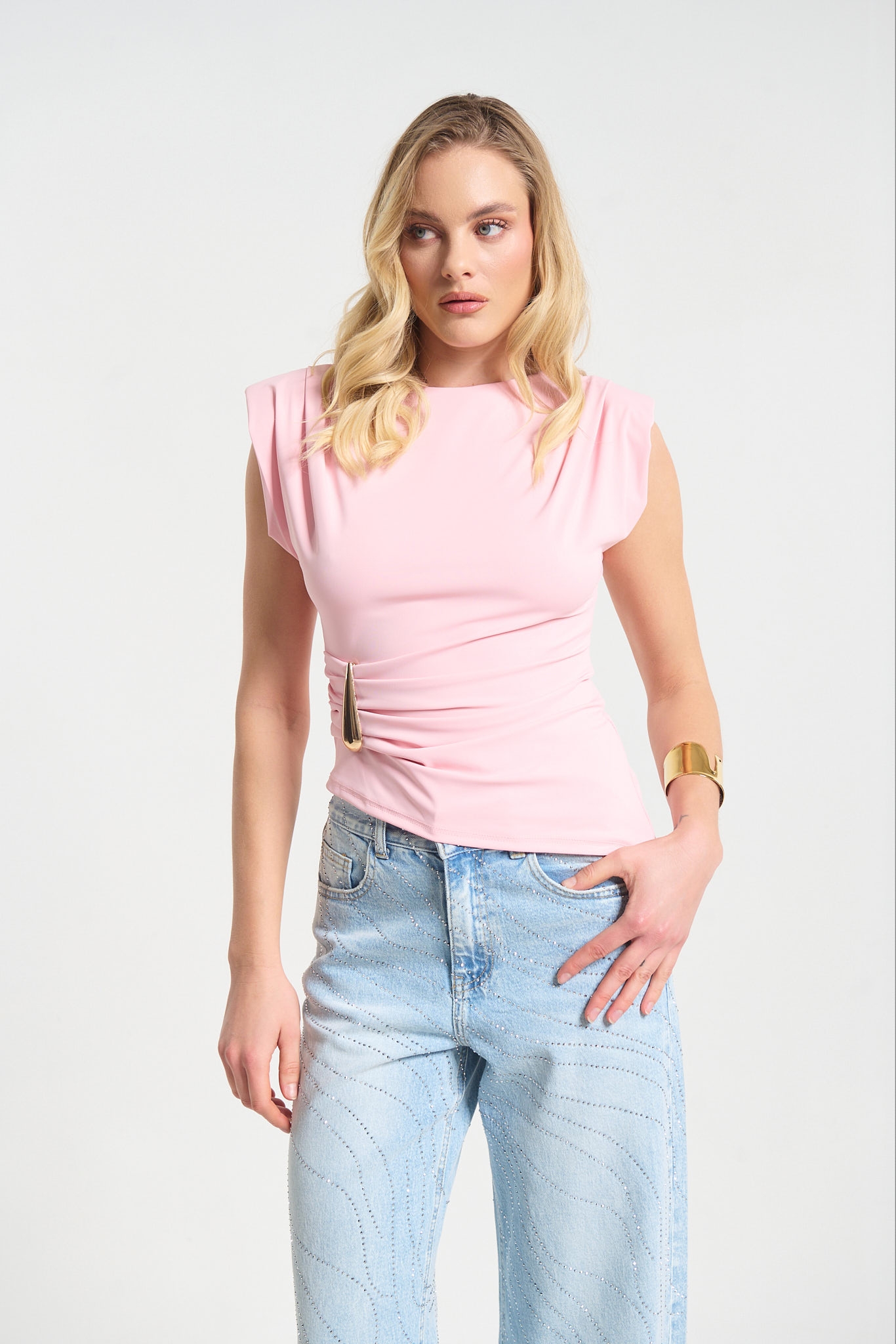 Μπλούζα Με Βάτες & Draped Λεπτομέρεια