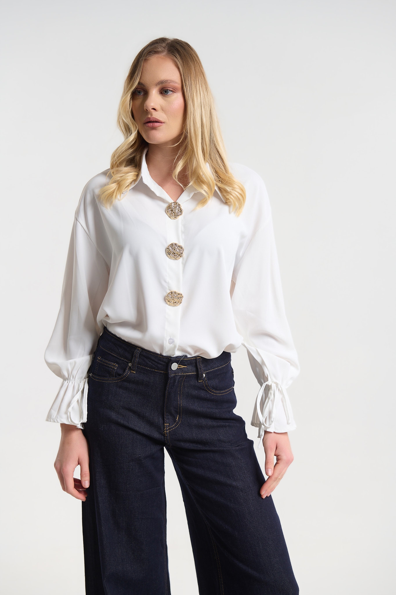 Πουκάμισο Με Χρυσά Διακοσμητικά & Balloon Μανίκια