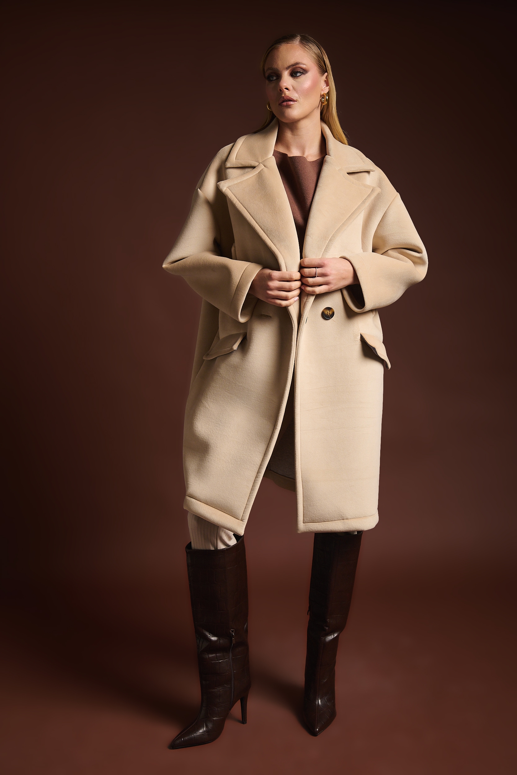 Παλτό με Υφή Scuba & Oversized Γραμμή