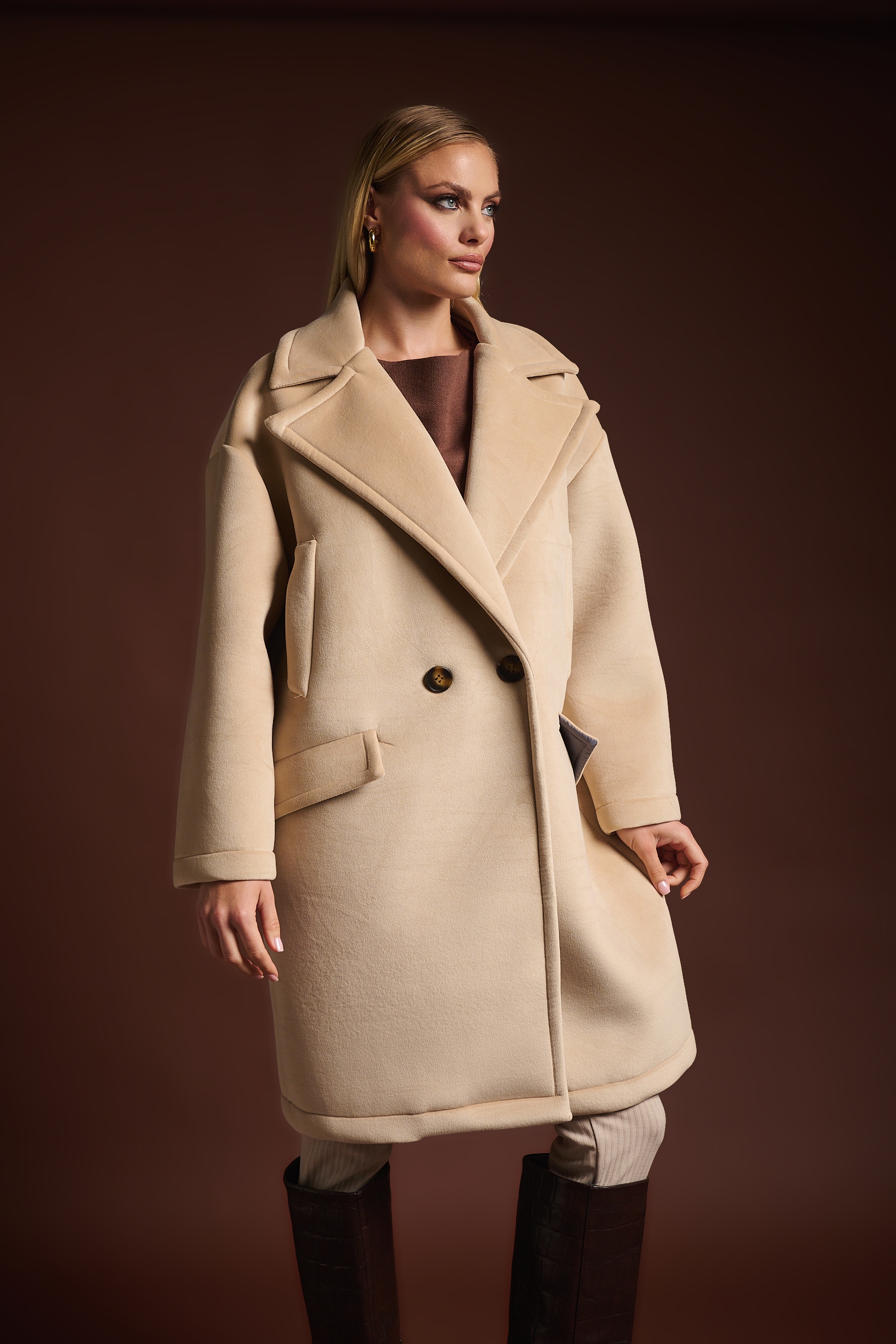 Παλτό με Υφή Scuba & Oversized Γραμμή