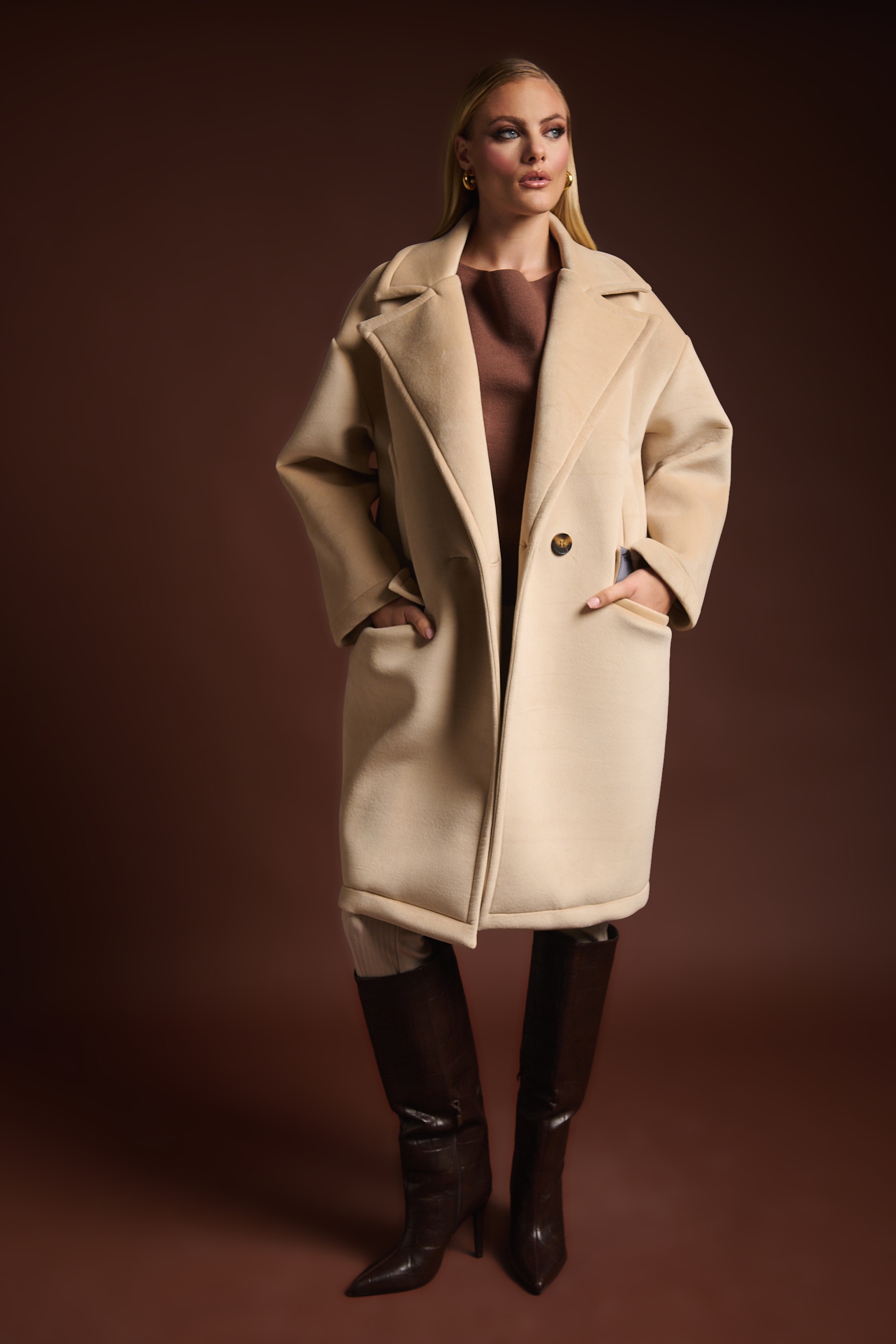 Παλτό με Υφή Scuba & Oversized Γραμμή