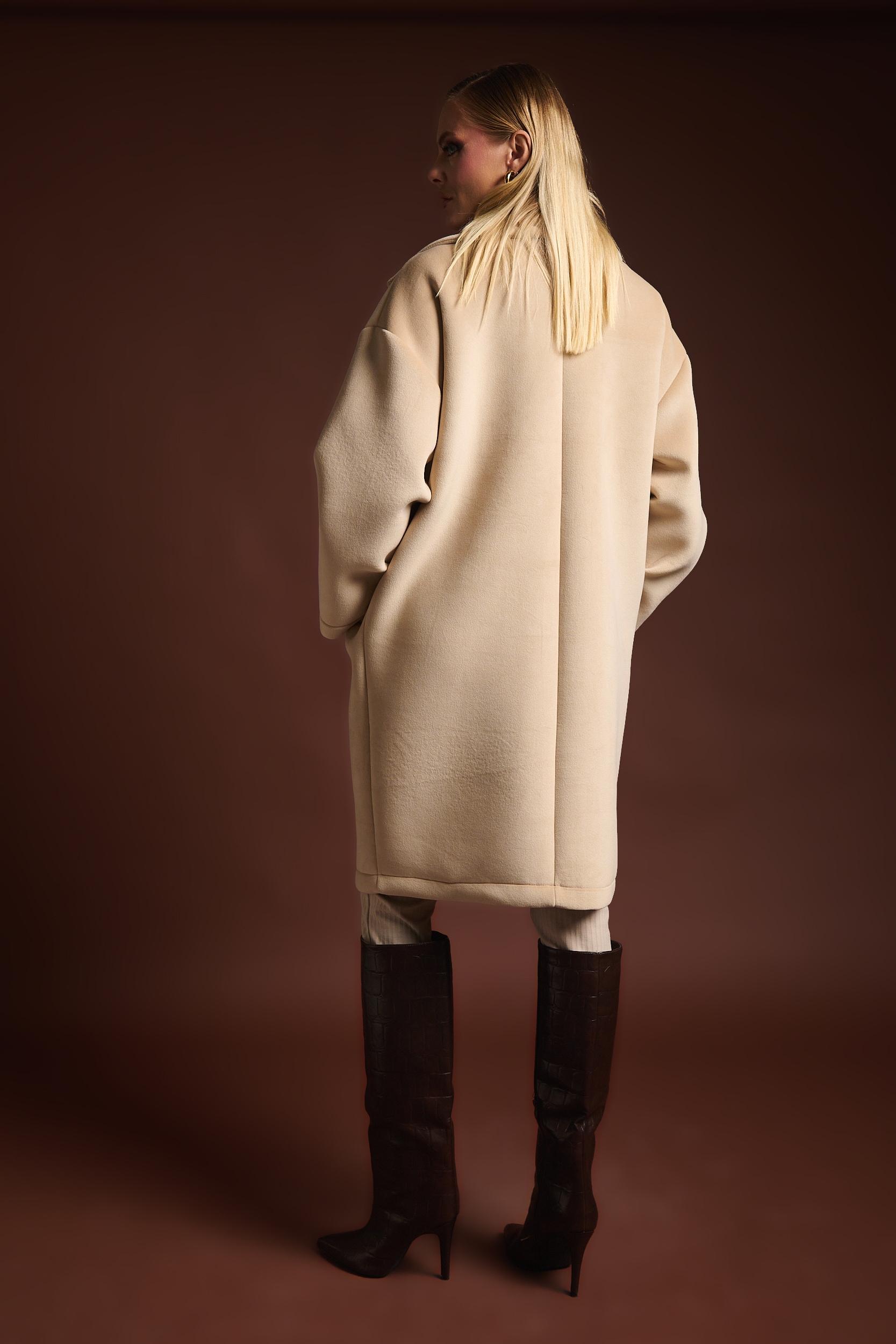 Παλτό με Υφή Scuba & Oversized Γραμμή