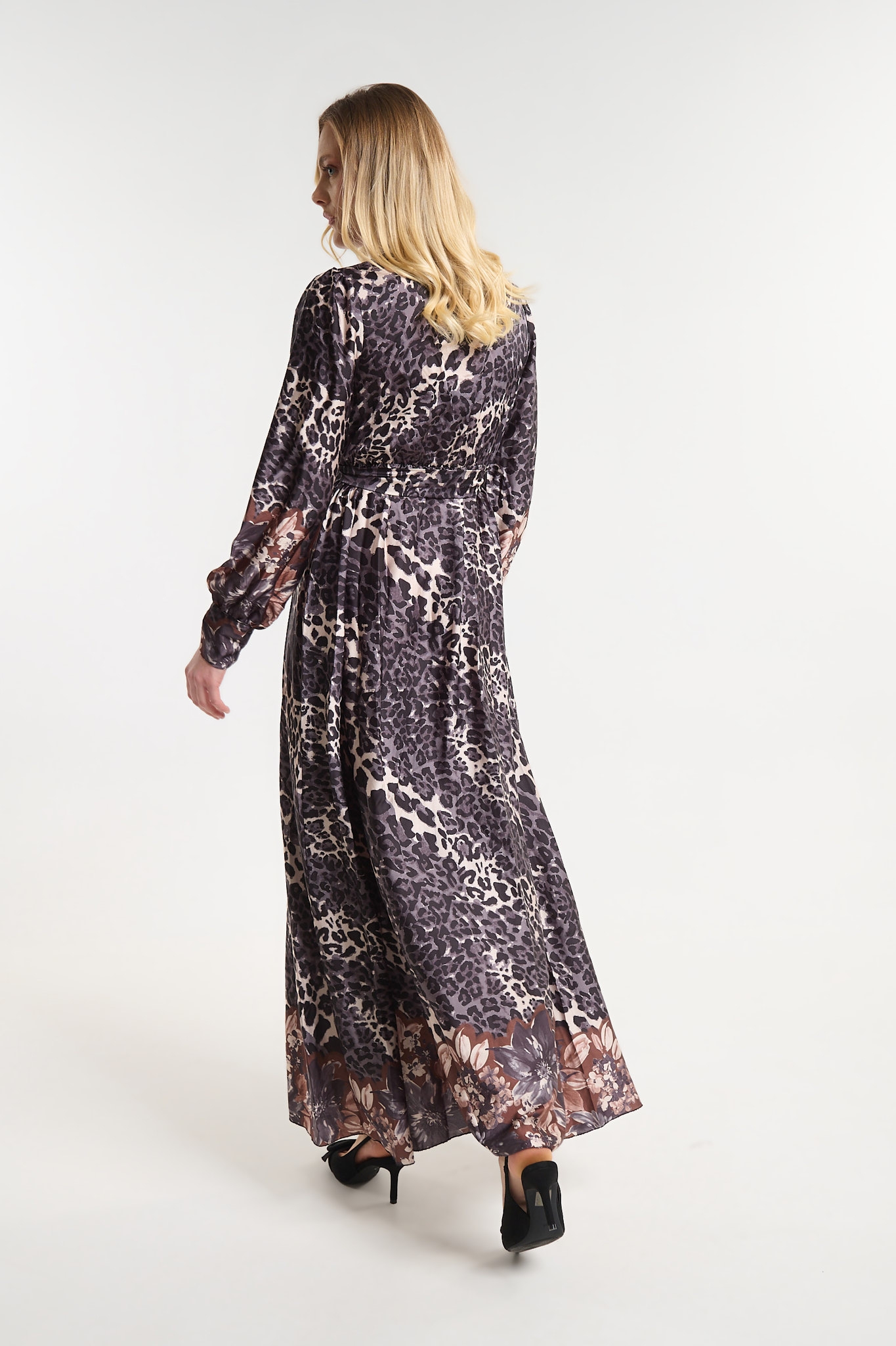 Φόρεμα Μακρύ Animal Print με Floral Λεπτομέρειες 