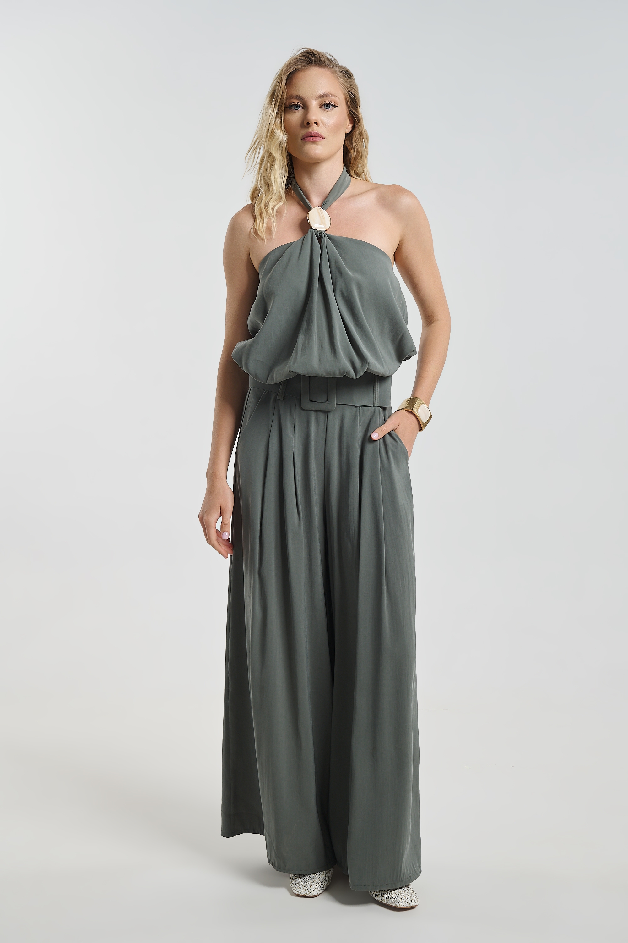 Wide Leg Co-ord Set with Belt Detail