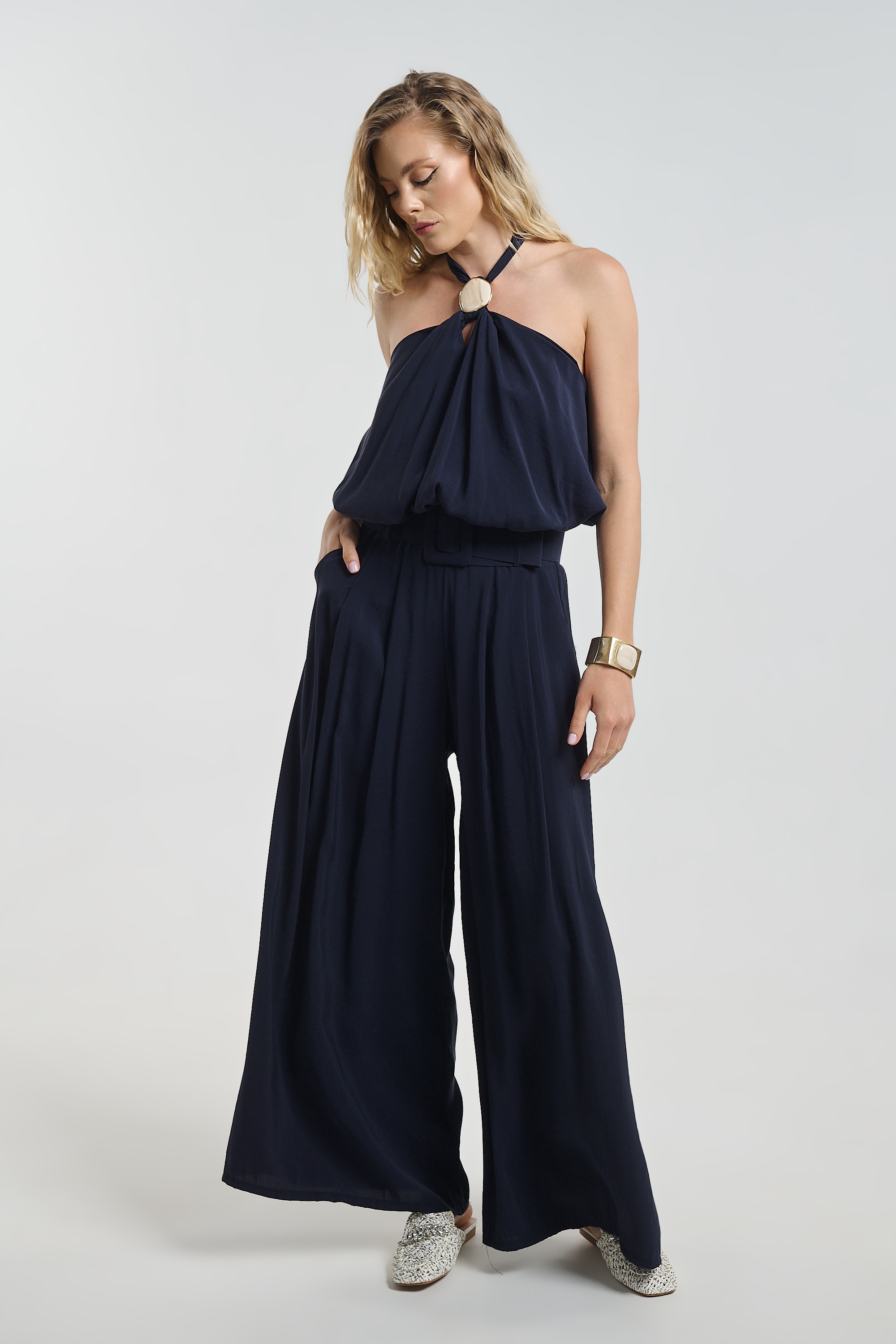 Σετ Τοπ με Παντελόνα & Ζώνη σε Wide Leg Γραμμή