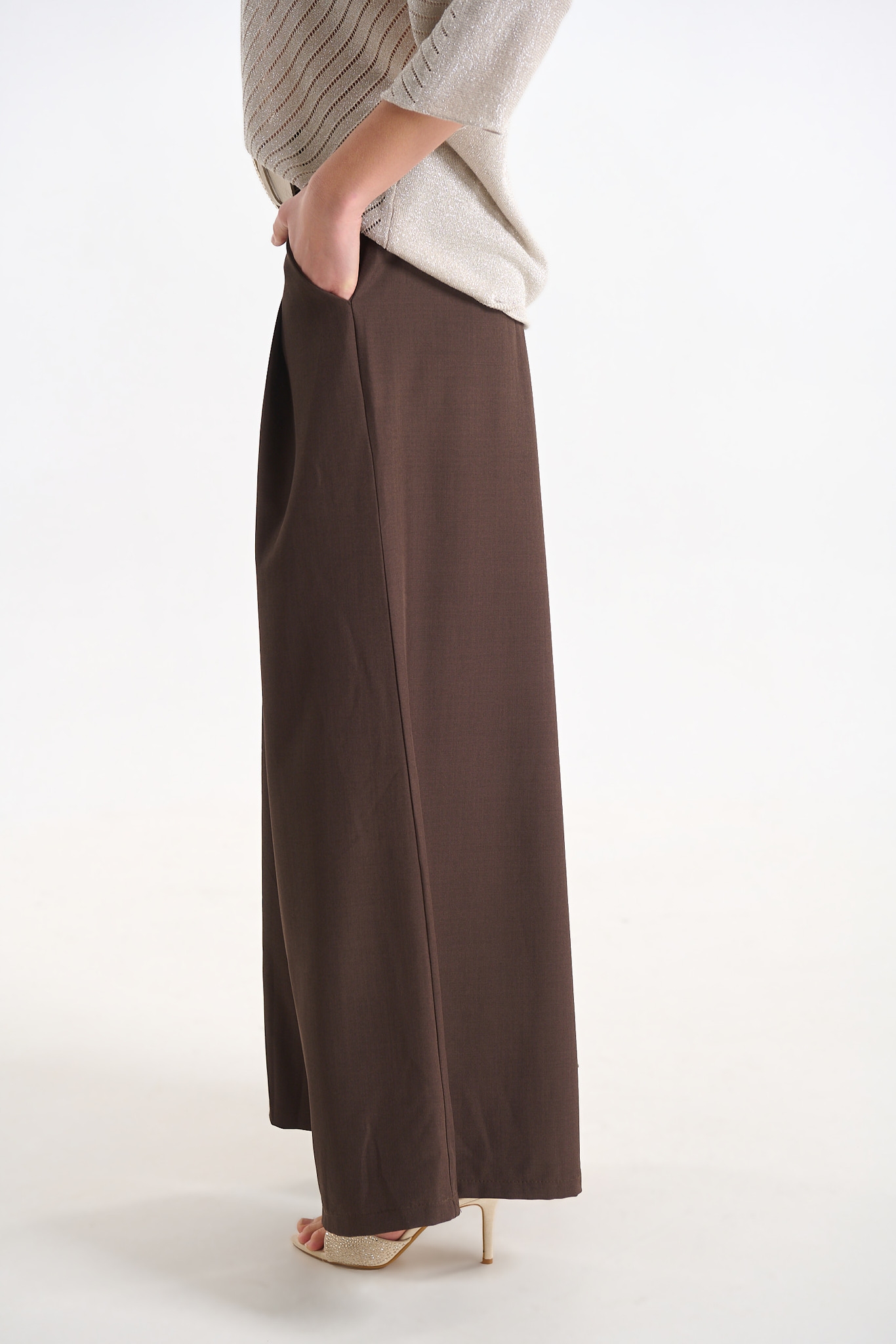 Wide Leg High-Waist Trousers with Belt Detail