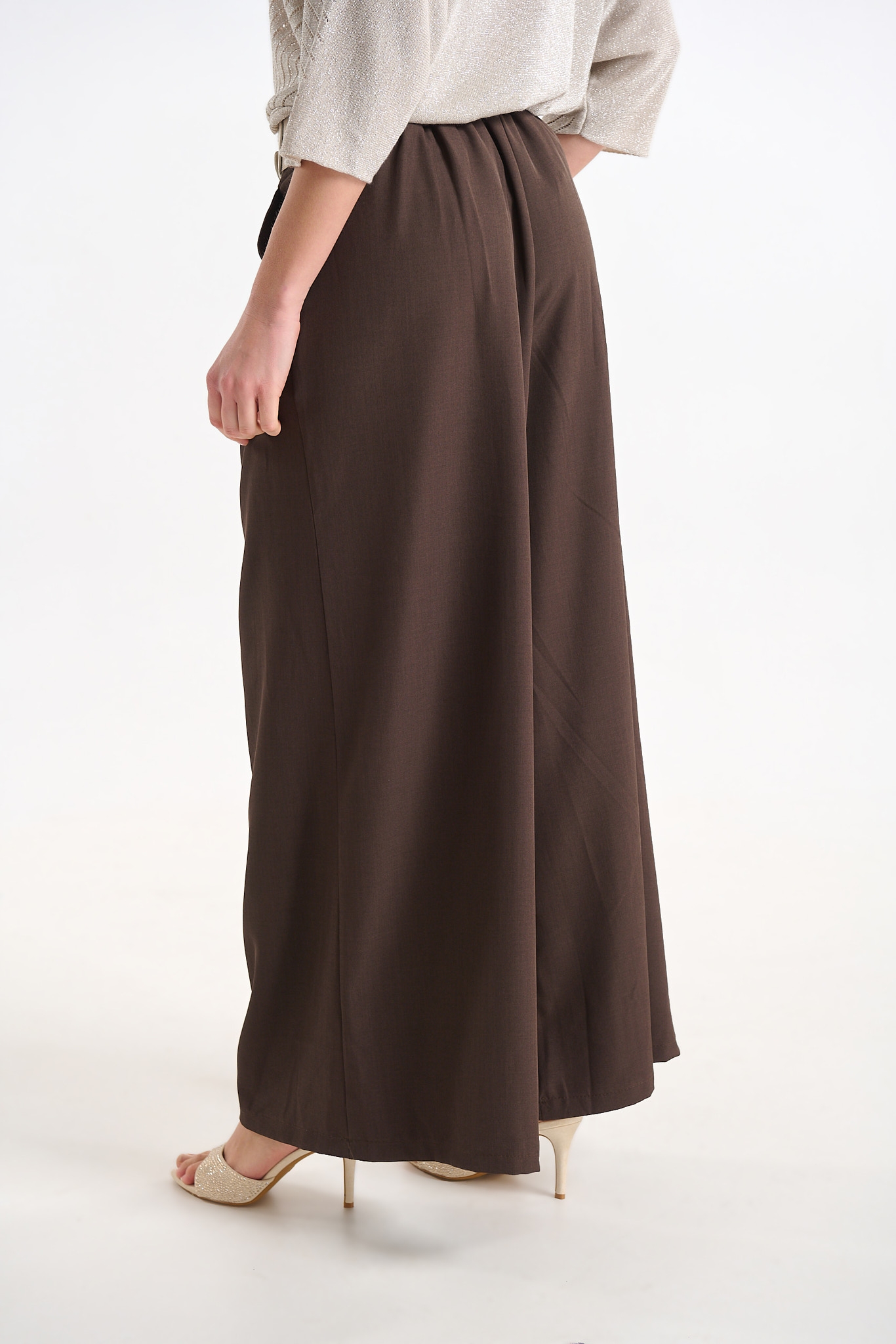 Wide Leg High-Waist Trousers with Belt Detail