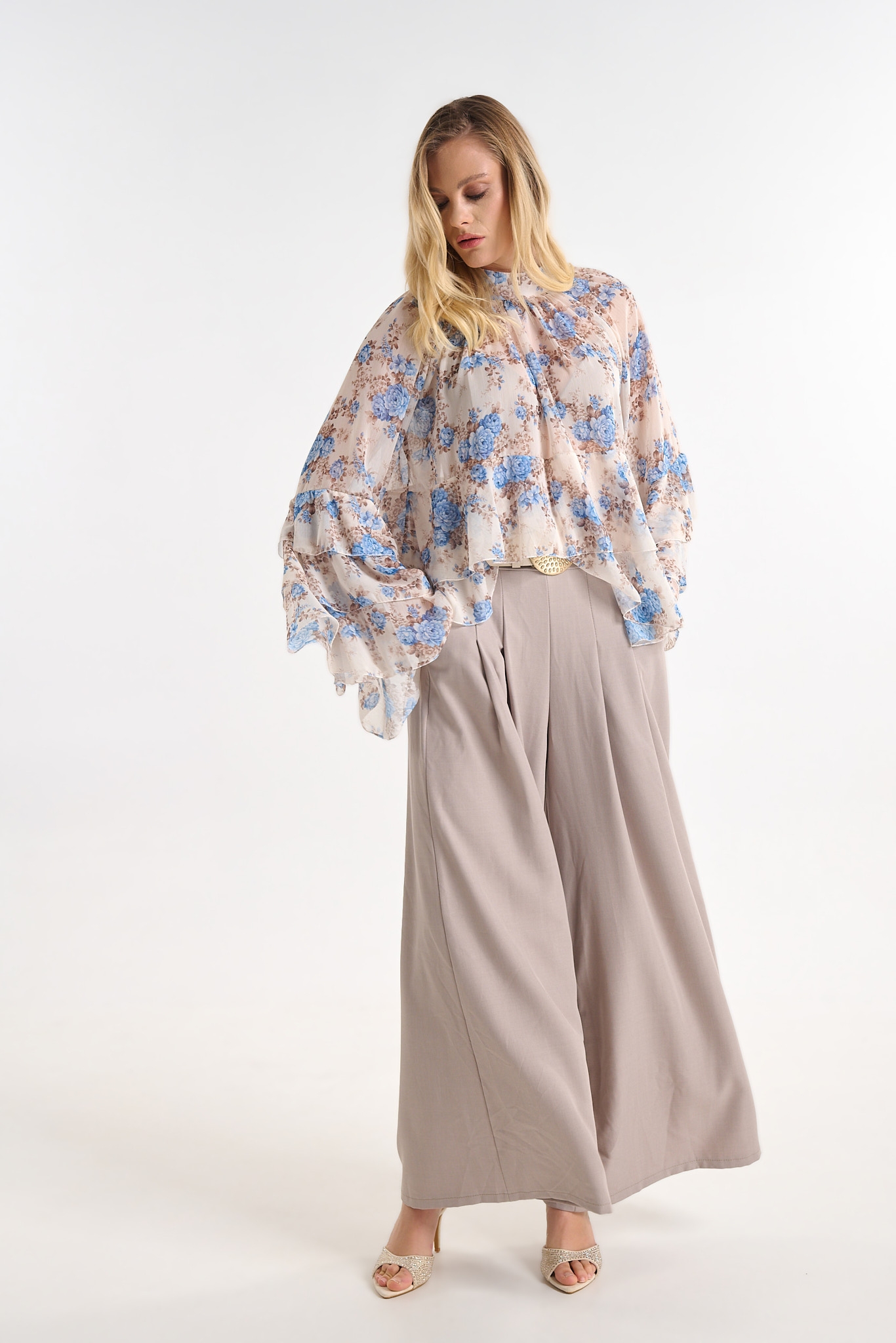 Wide Leg High-Waist Trousers with Belt Detail