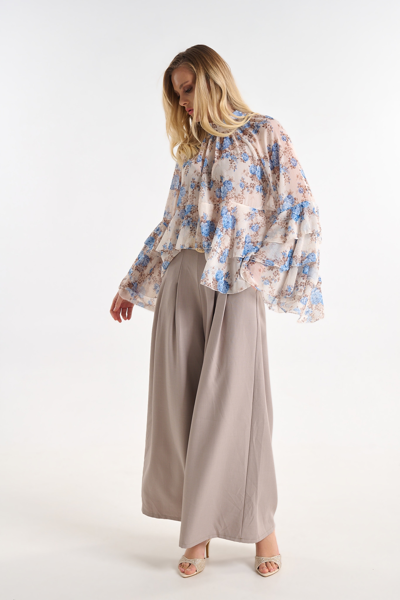 Wide Leg High-Waist Trousers with Belt Detail