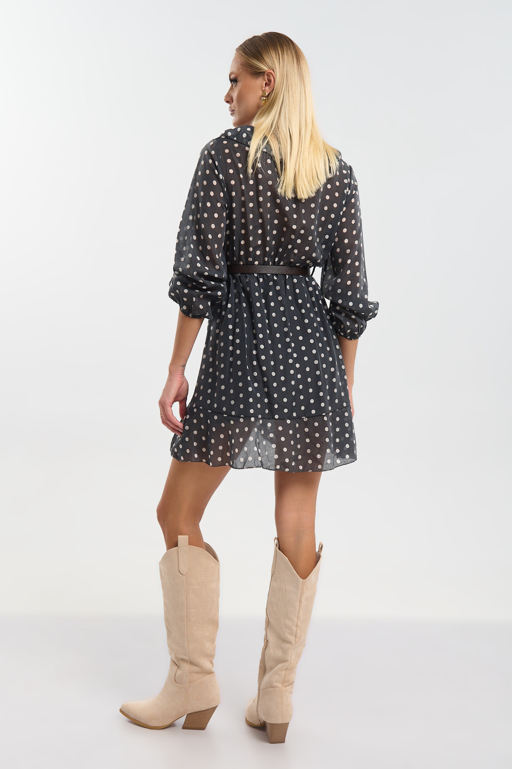 Φόρεμα Μίνι  Κρουαζέ Πουά Με Ζώνη