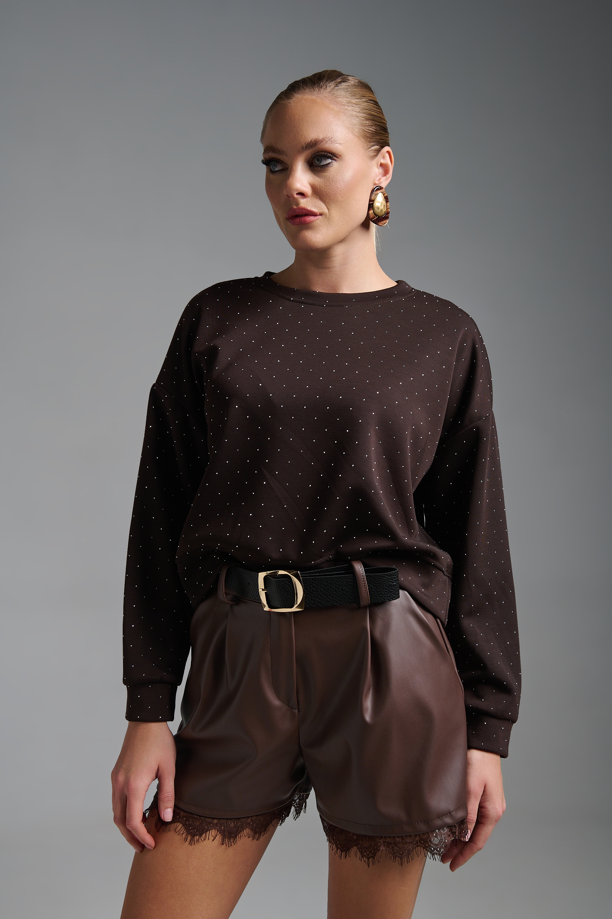 Sweatshirt with Crystal Studs