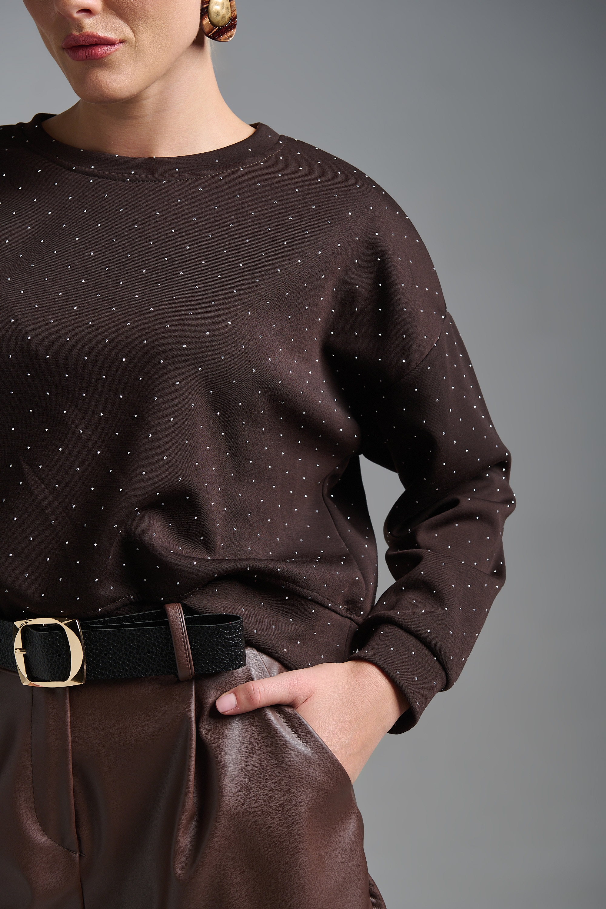Sweatshirt with Crystal Studs