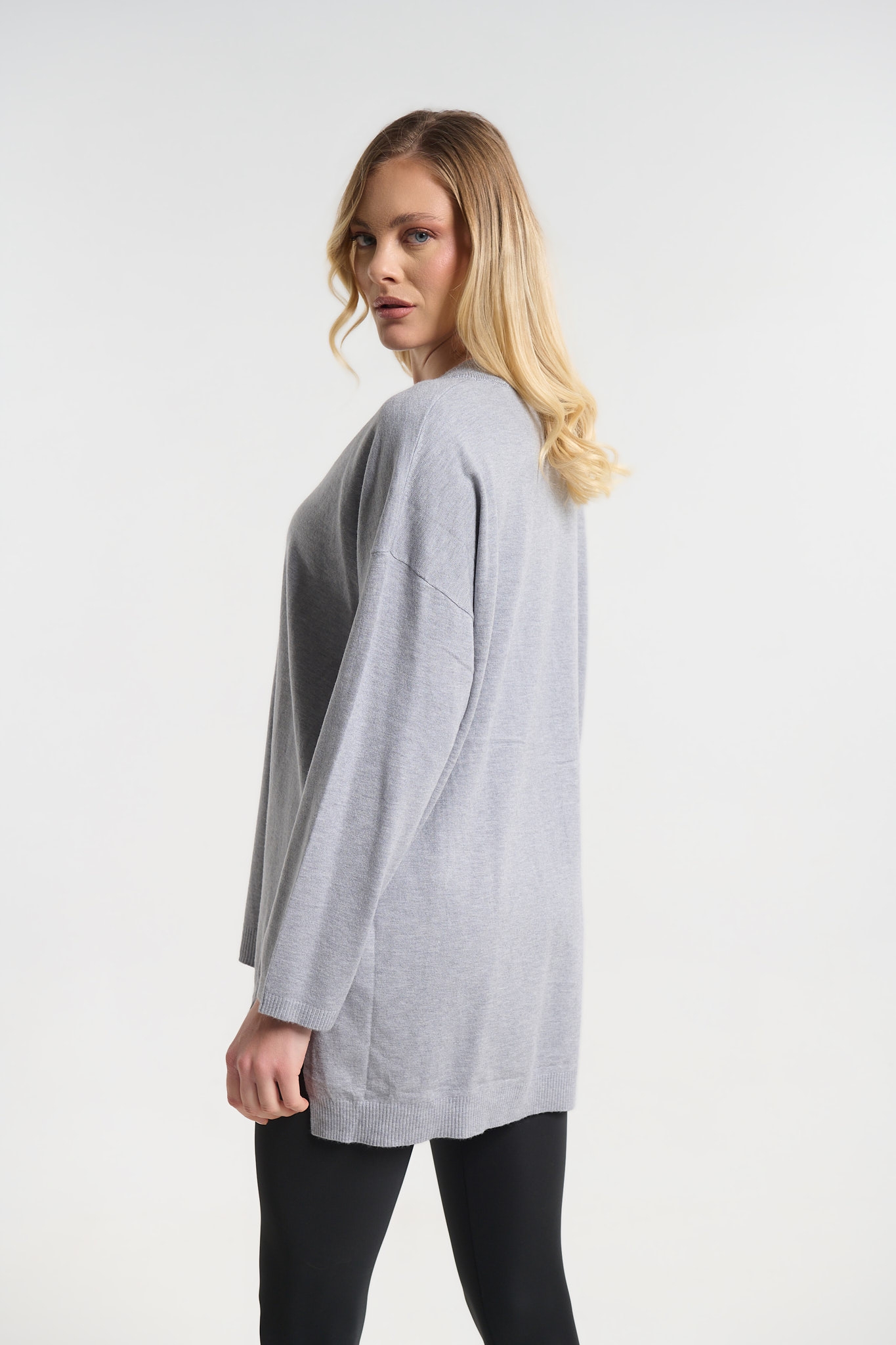 Μπλούζα Πλεκτή Oversized Με V Λαιμόκοψη