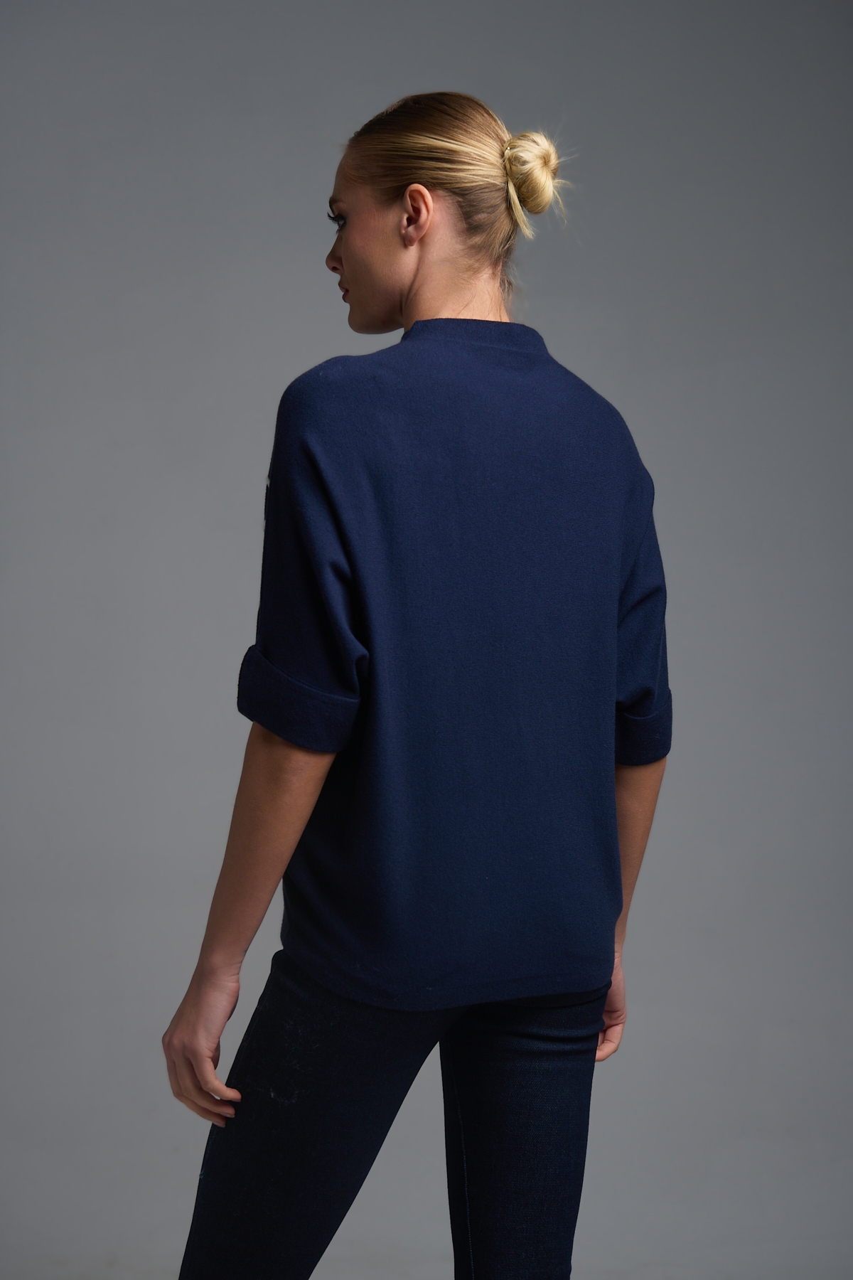 Oversized Knit Top with Artistic Line Embroidery
