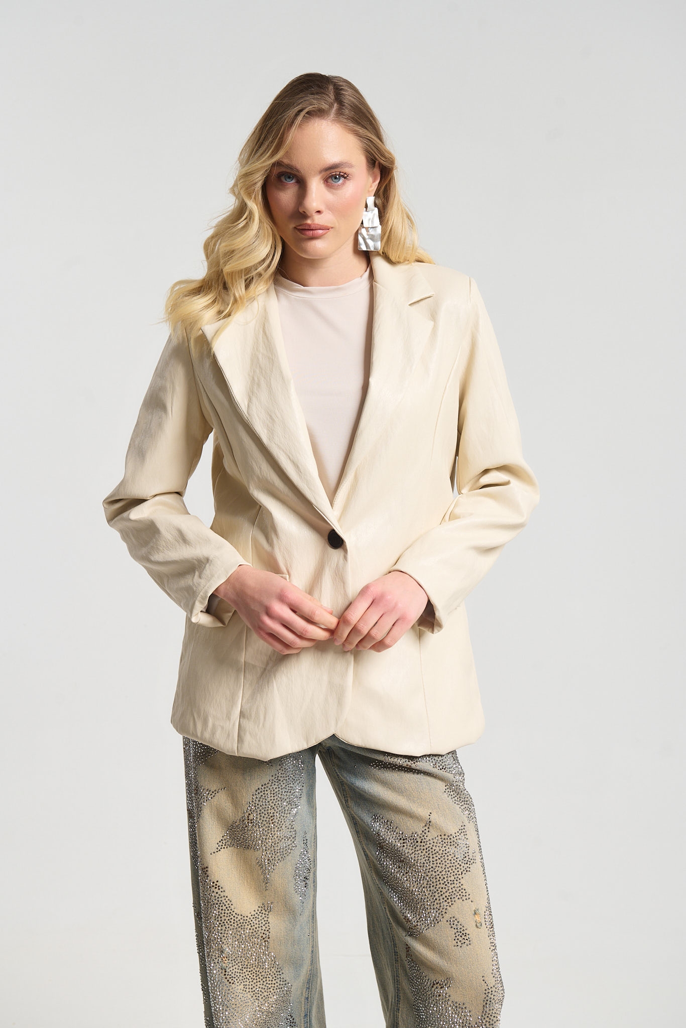 Σακάκι Με Υφή Δερματίνης Με Βάτες