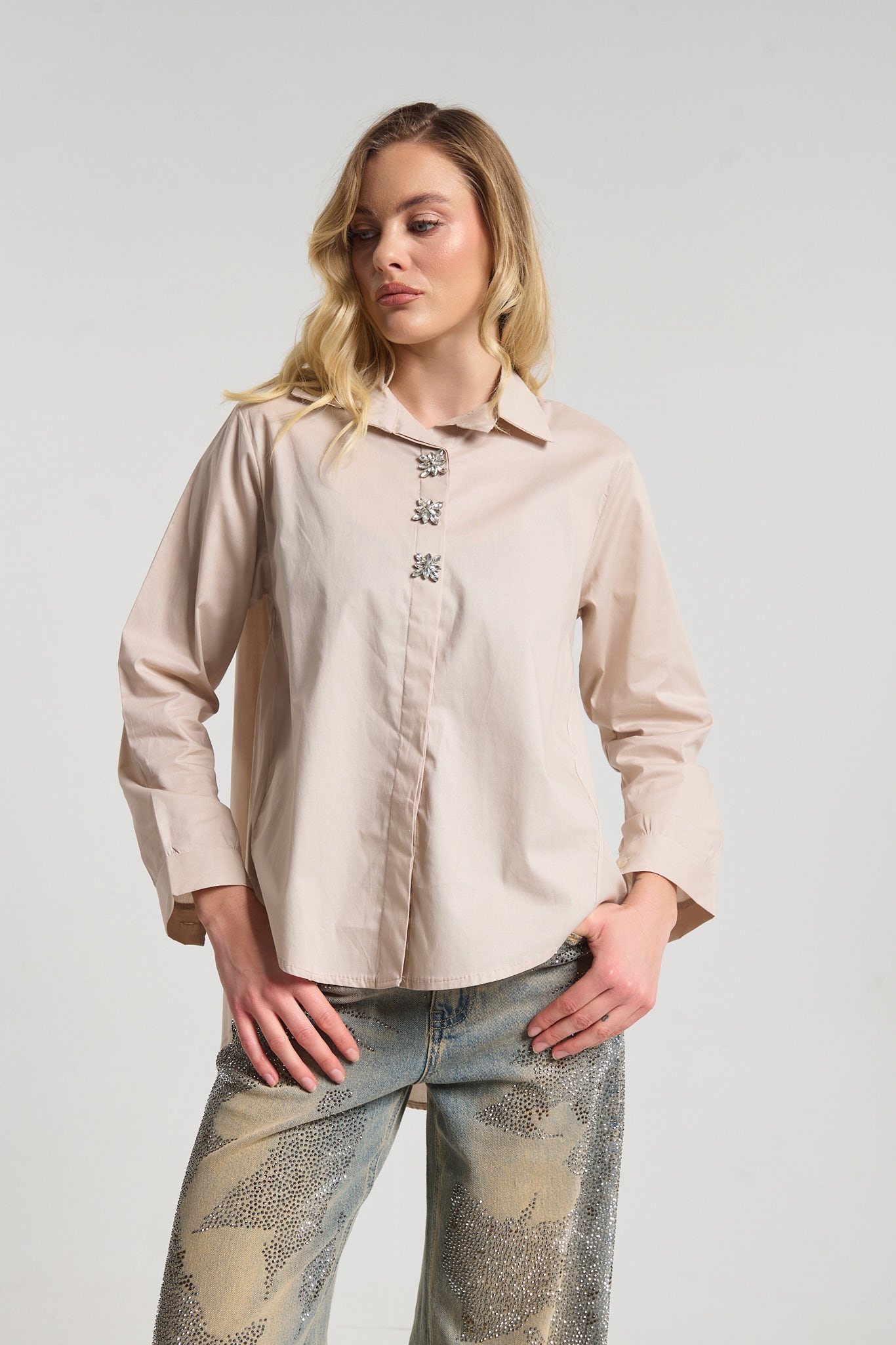 Πουκάμισο Ασύμμετρο Με Διακοσμητικά Κουμπιά 