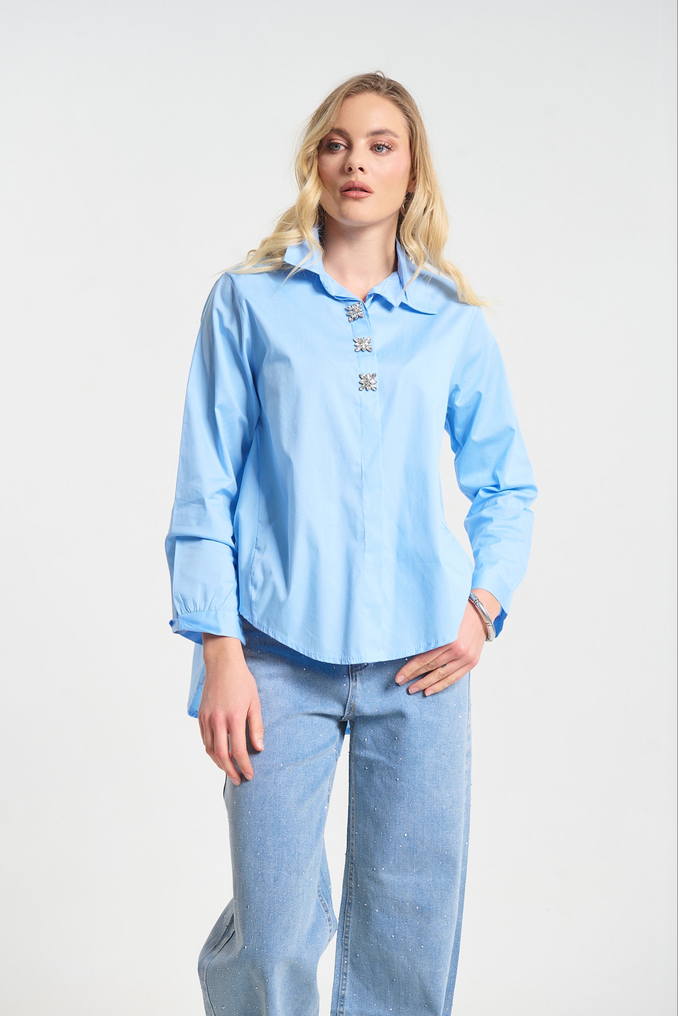 Πουκάμισο Ασύμμετρο Με Διακοσμητικά Κουμπιά 